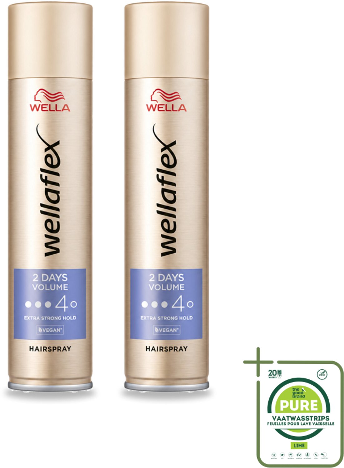 2 x Wella – Flex 2 Days Volume – Haarspray Extra Strong – 400 ml - Grootverpakking - Vaatwasstrips - Haarspray - Volume - Haartype - Fixatie - UV Bescherming