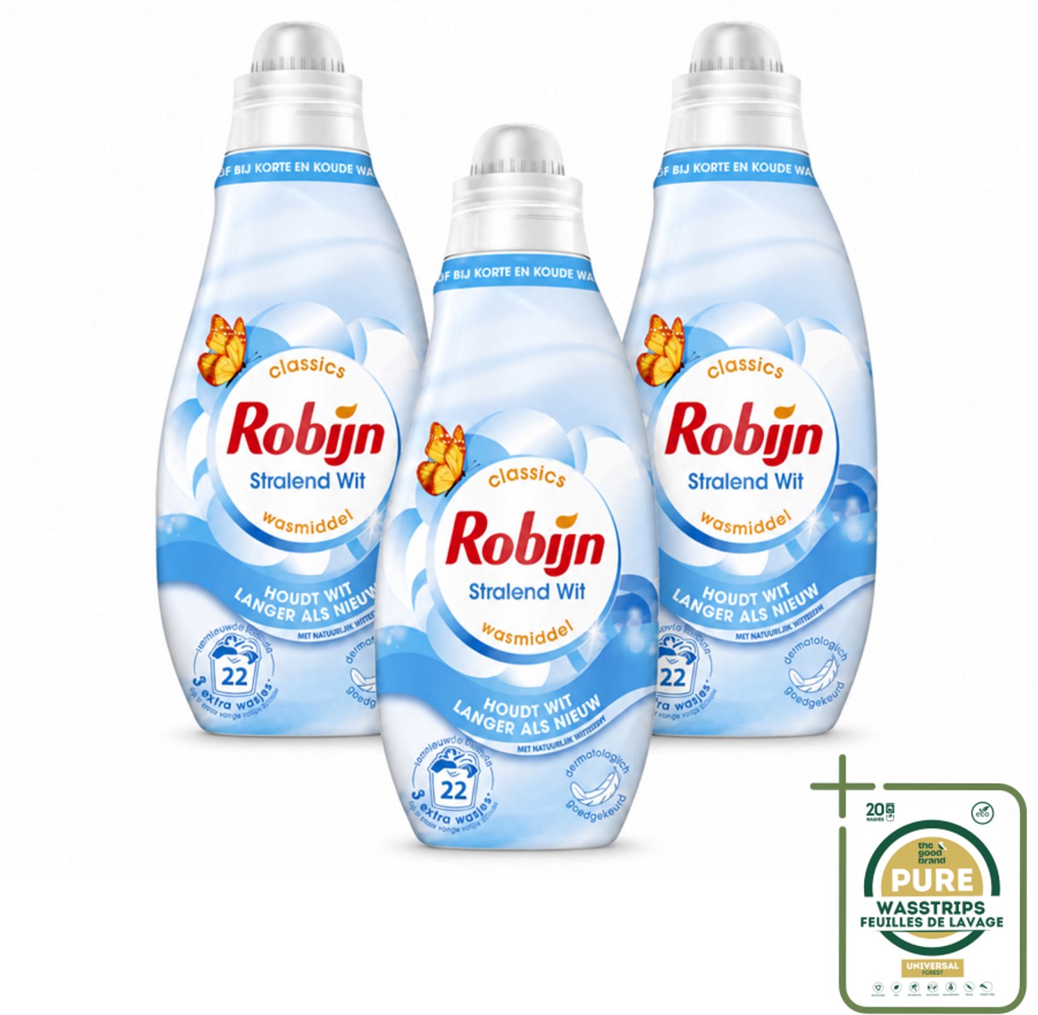 3 x Robijn – Vloeibaar Wasmiddel – Klein & Krachtig Classics Stralend Wit - 665 ml - Wasstrips - Wit Wasmiddel - Wit En Licht Was - Witserum - Koud Wasmiddel - Korte Wasbeurten