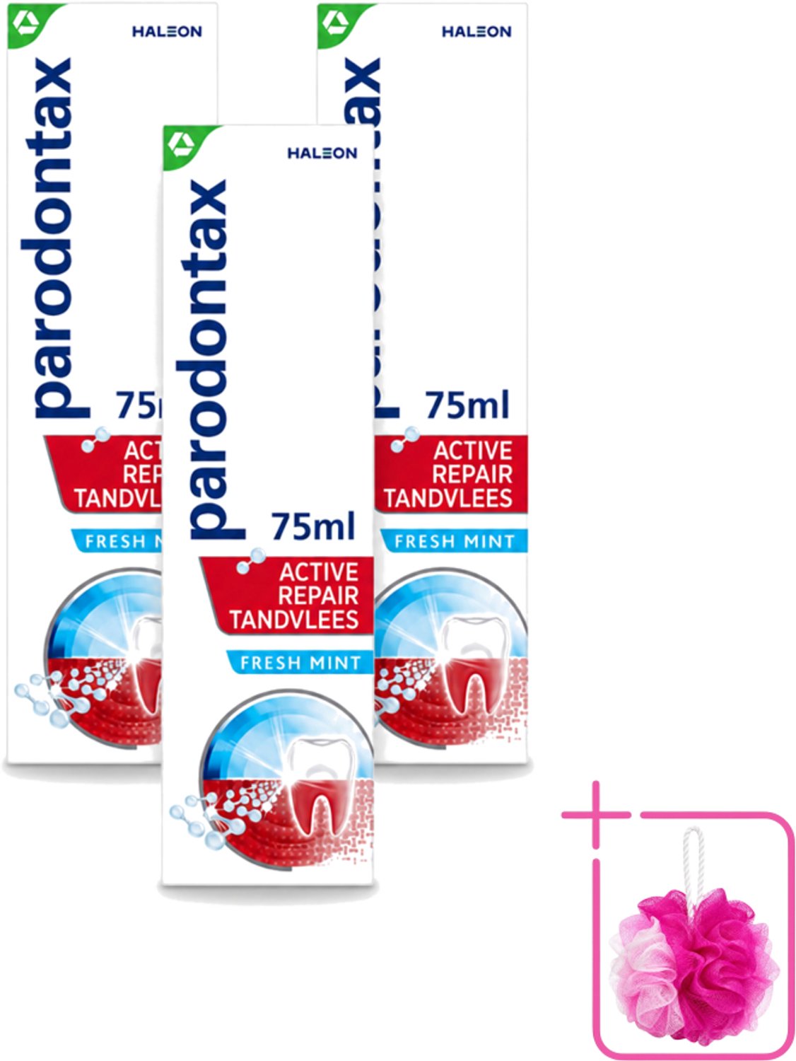 3 x Parodontax – Tandpasta – Active Repair Fresh Mint – 75 ml - Bulkverpakking - Tandvlees herstellen - Douchemop - Tandplak verwijderen