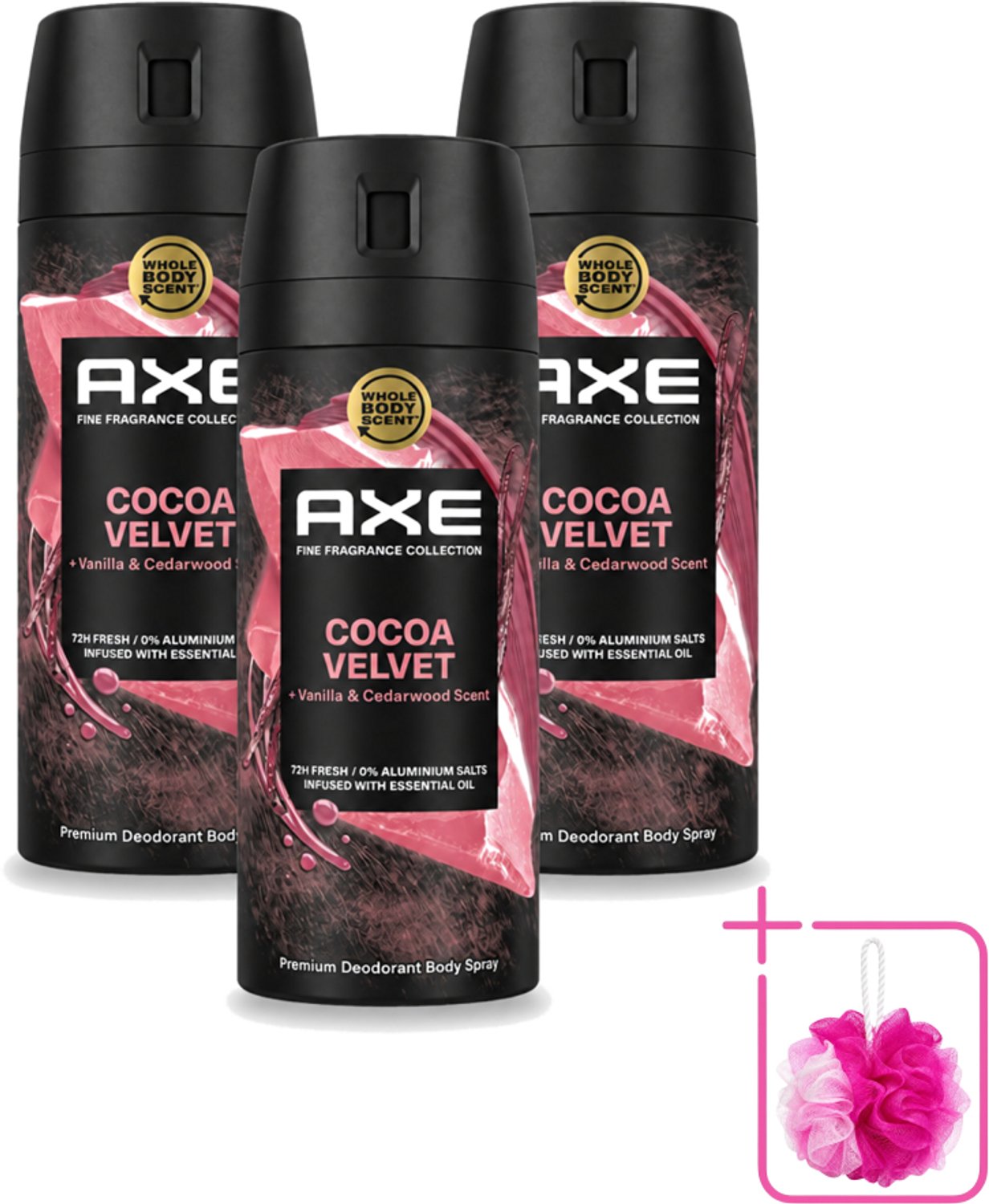 3 x Axe – Deodorant – Cocoa Velvet – 150 ml - Bulkverpakking - Cocoa Velvet - Deodorant Bodyspray