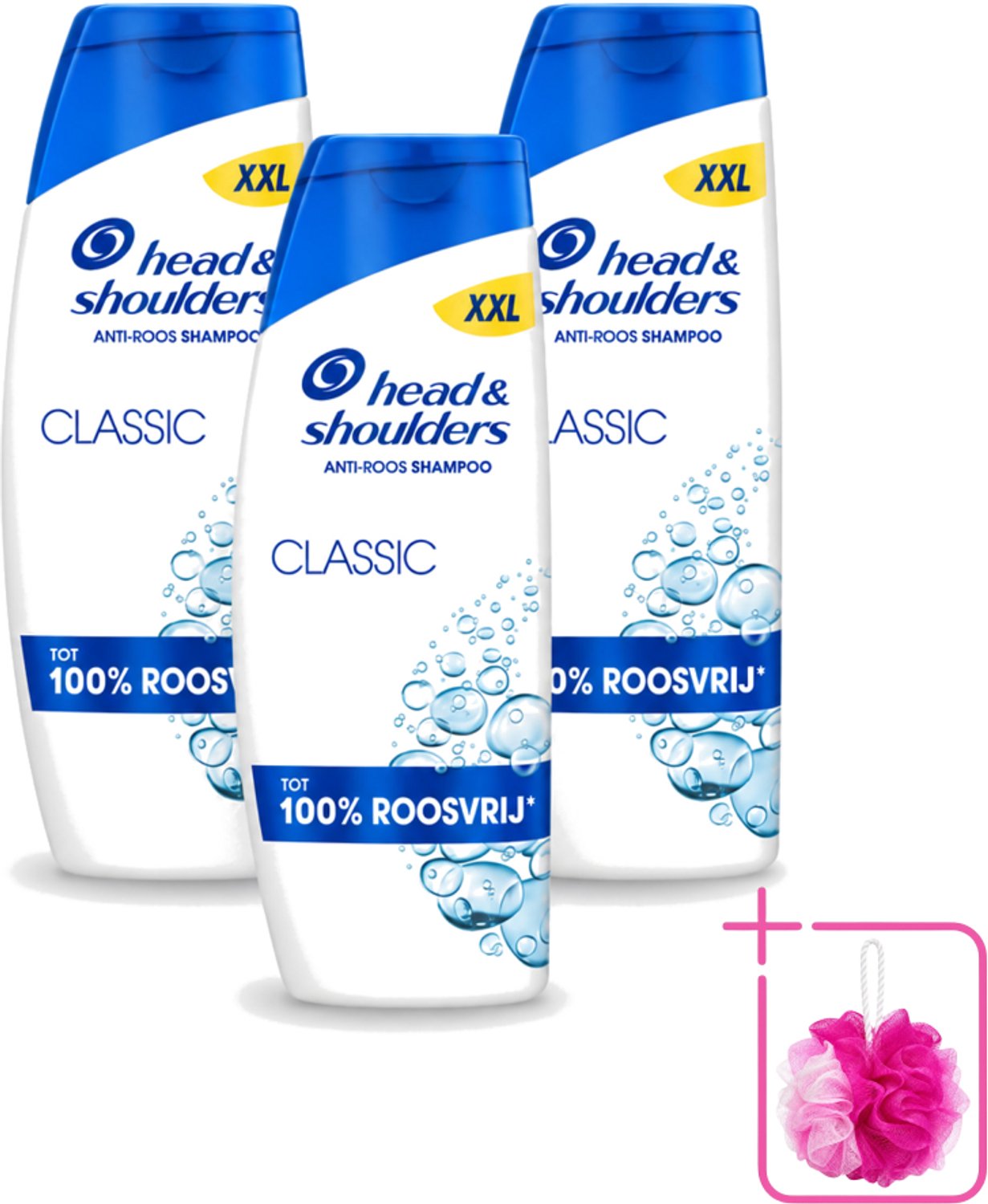 3 x Head & Shoulders – Shampoo – Classic – 625 ml - Bulkverpakking - Anti-roos shampoo - Douchemop - Roosvrij haar