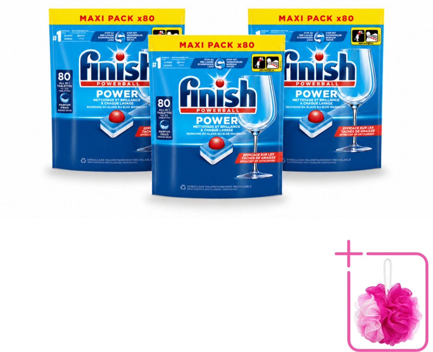 3 x Finish - Vaatwasmiddel - Power All in One Regular - Effectieve Alles-in-1 Reiniging - 80 capsules - Bulkverpakking - Vaatwas - Douchemop - Vaatwasser