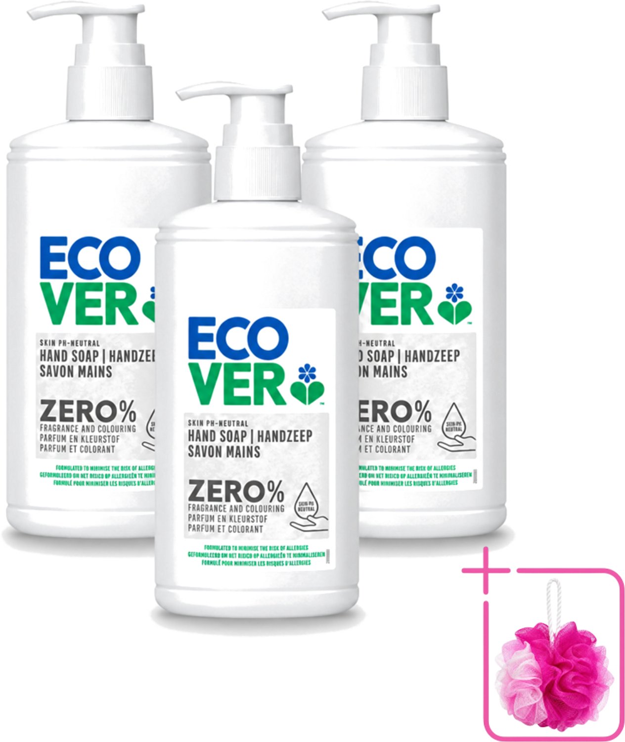 3 x Ecover - Handzeep ZERO - Parfumvrij - 250 ml - Bulkverpakking - Handzeep - Douchemop - Parfumvrije handzeep