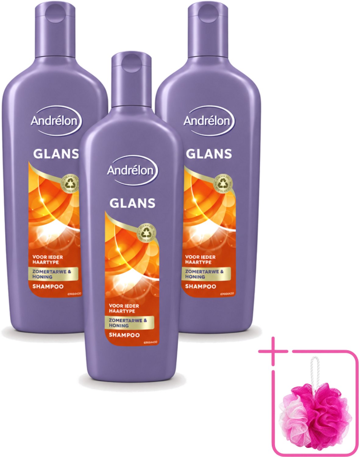3 x Andrélon - Glans - Shampoo - 300 ml - Bulkverpakking - Glans haar - Douchemop - Natuurlijke glans