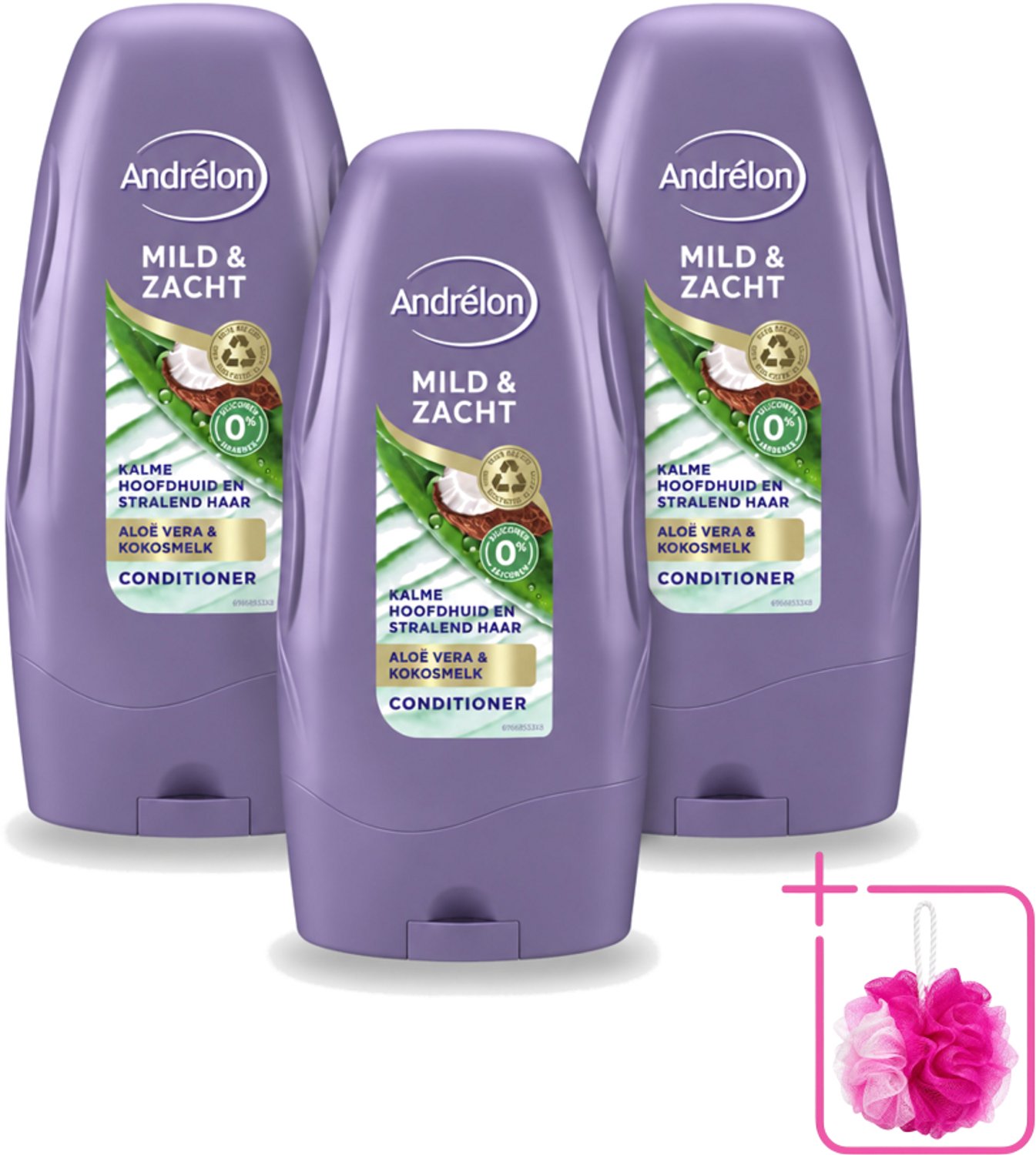 3 x Andrélon - Mild & Zacht - Conditioner - 250 ml - Bulkverpakking - Conditioner voor gevoelige hoofdhuid - Douchemop - Zachte conditioner