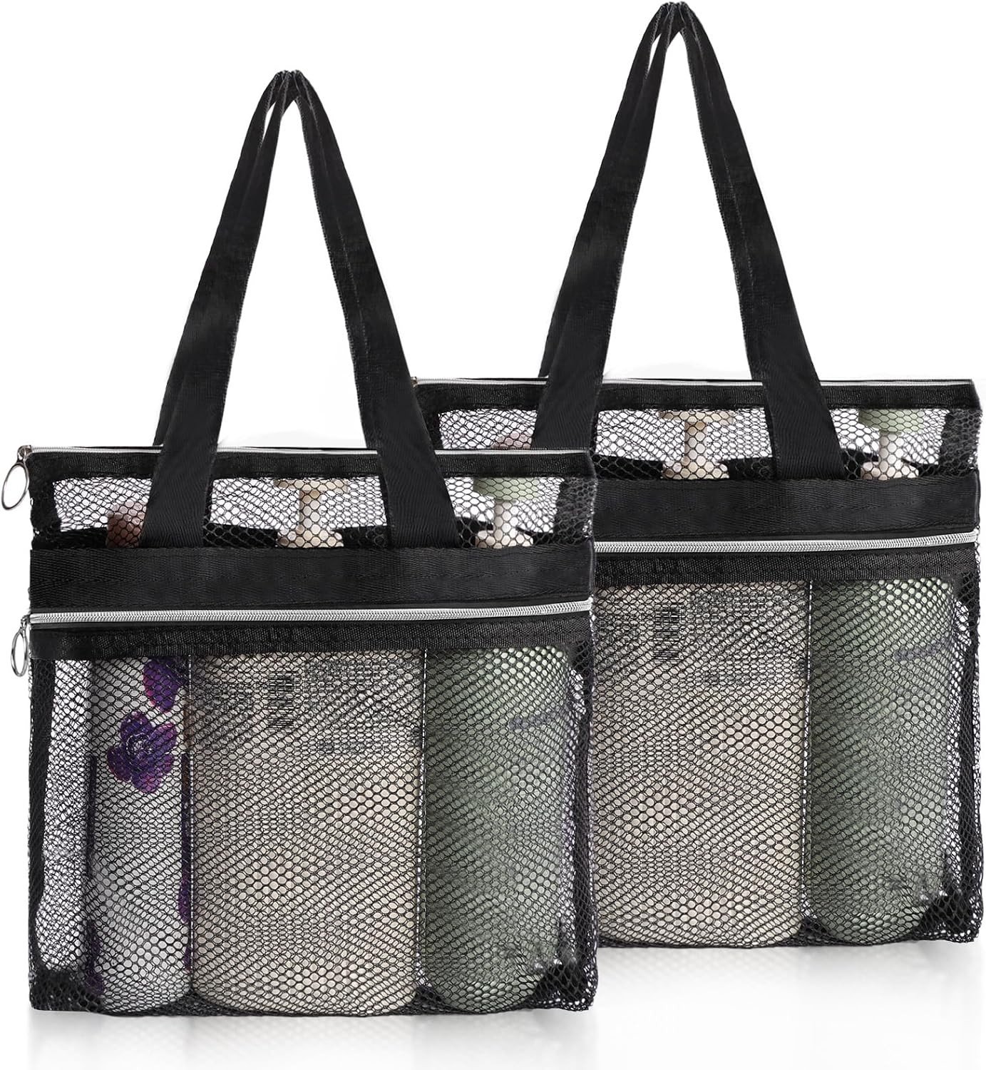 Set van 2 Vouwbare Mesh Douchestukken - Multifunctionele, Sneldrogende Tas voor Badkamer, Camping en Sport met Grote Capaciteit, Zwart, 24 x 25 x 8 cm