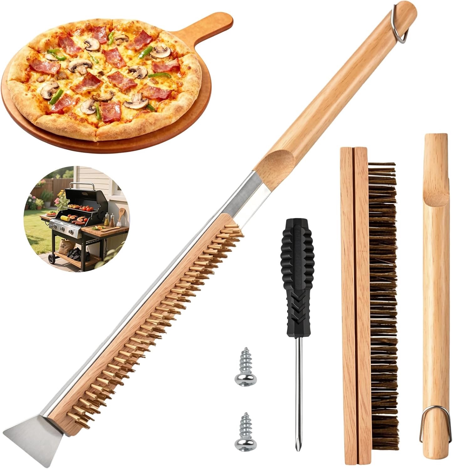 Pizzaborstel met pizzaschraper, 55,5 cm - ShopVlot