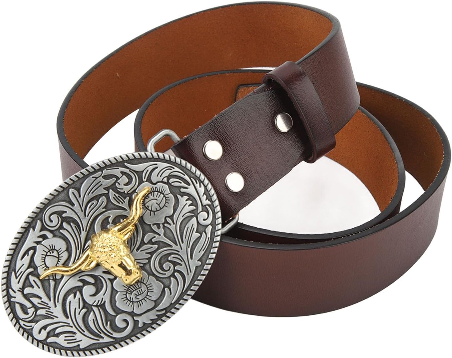 Western Cowboy Belt, Leather Buckle Belt Adjustable Vintage Western Belts Men's Waistband Bull Decoration for Men - ShopVlot