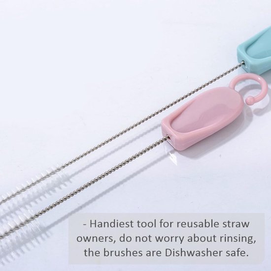 6stuks Delige Rvs Drinkrietjesborstel Met Nylon Borstels Grondig Reinigen Van Babyflessen Duurzaam Effectief Schoonmaakgereedschap — afbeelding 3