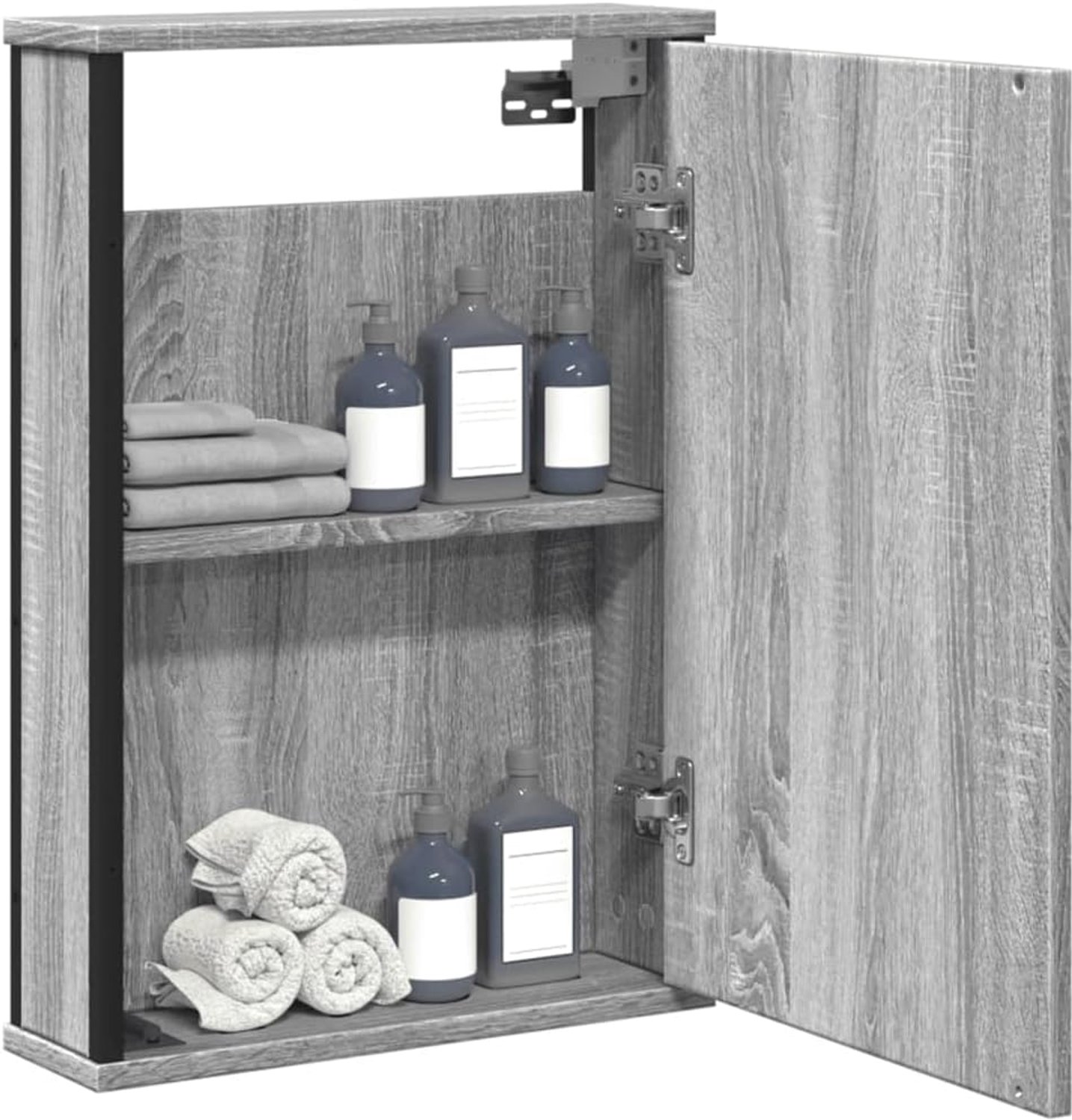 Spiegelkast voor badkamer, grijs, 42 x 12 x 60 cm, houten spiegelkast met opbergruimte, wandmontage, badkamerkast met spiegel voor toiletartikelen, helder spiegelbeeld om make-up te maken