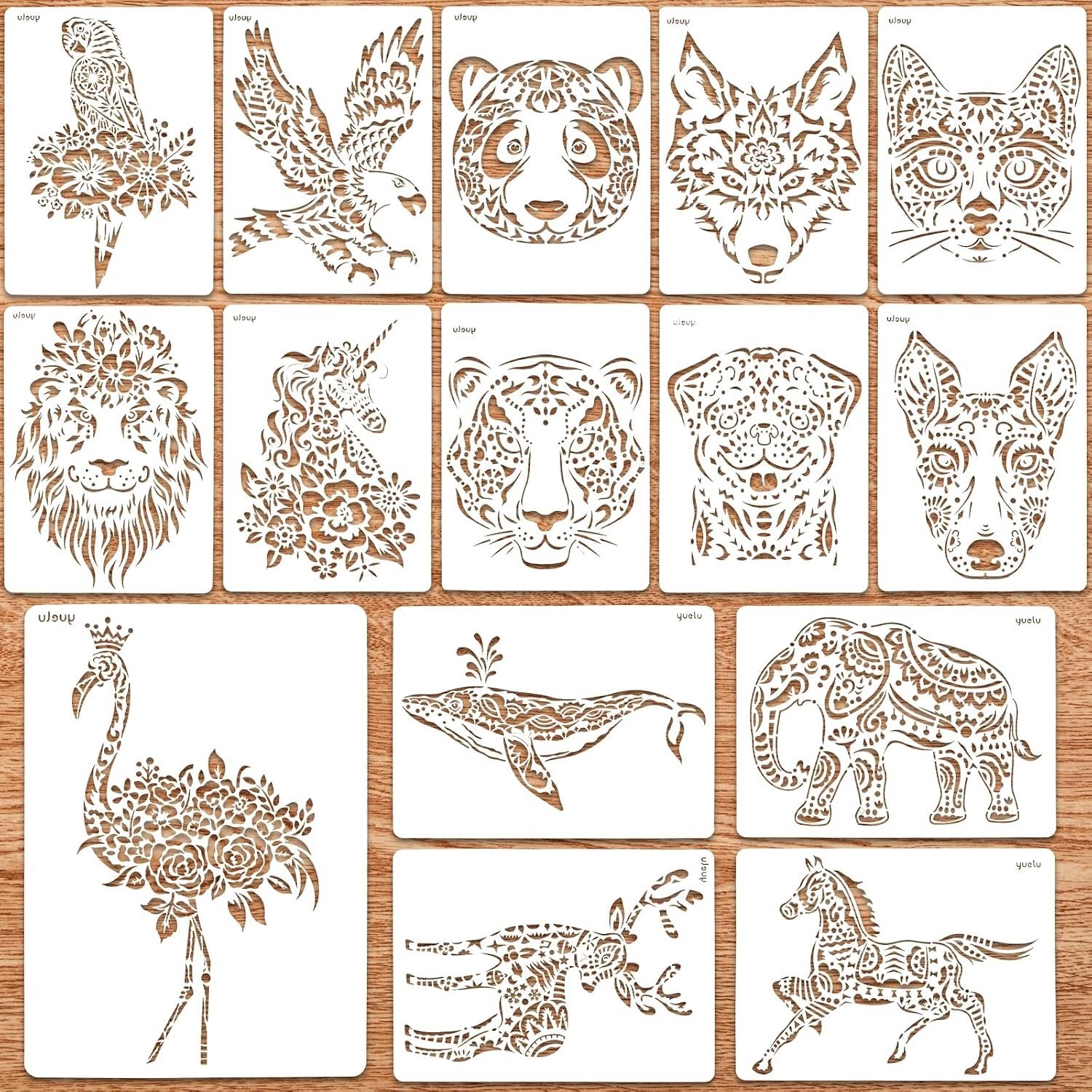 15 Herbruikbare Dieren Sjablonen 30 x 22 cm voor Schilderen, DIY Projecten en Scrapbooking