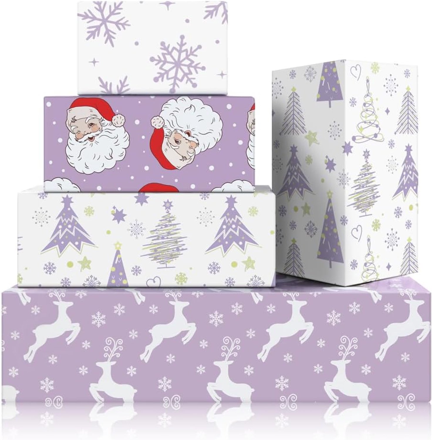 8 vellen paars kerstinpakpapier kerstman sneeuwvlok eland kerstboom cadeaupapier knutselpapier voor vrouwen mannen jongens meisjes kerstavond familiegeschenken decoratiepapier, 70 x 50 cm
