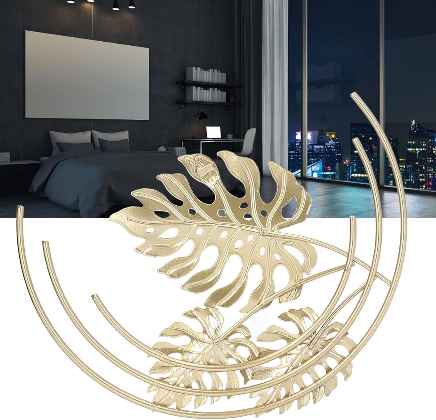 IJzeren Wandsculpturen Bladgoud Decor Hangende Muurkunst Wanddecoraties, Goud Metalen Wanddecoratie Decor voor Woonkamer Slaapkamer Hotel Kantoor Thuis Wandsculpturen (A)