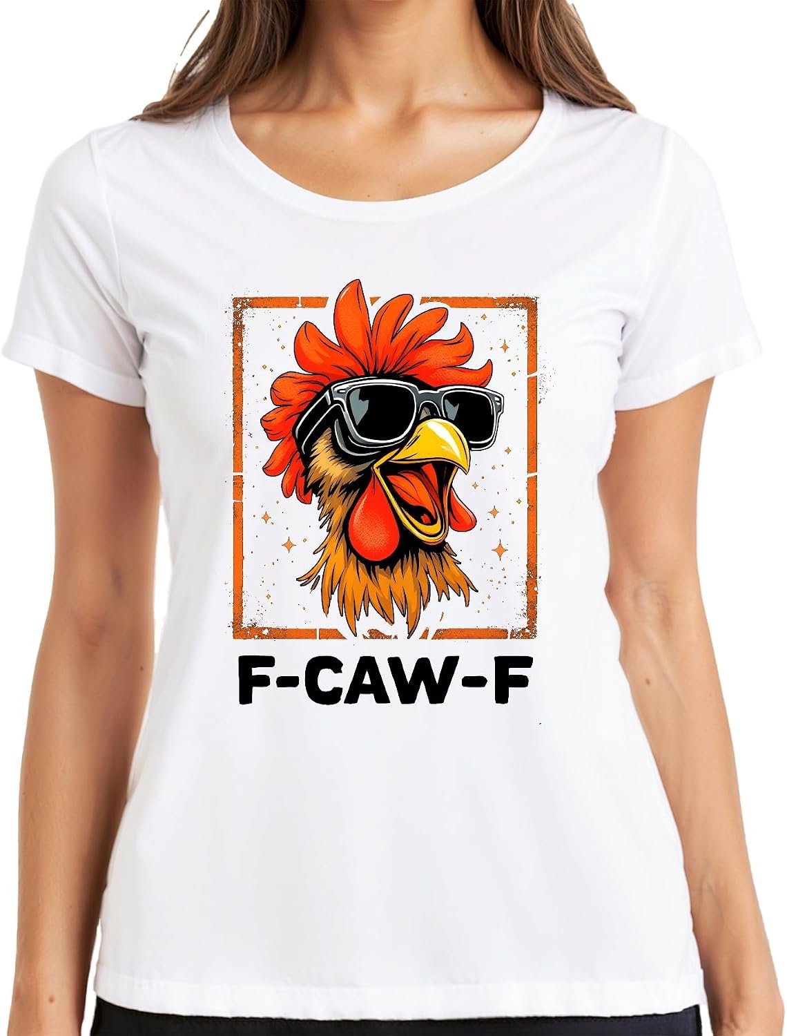 F-CAW-F grappige haan zonnebril kip boerderij cadeau meme dames T-shirt