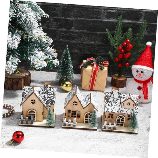 3 Stuks Delige Set Kersthuisjes met Led-verlichting Lichtgevende Decoratie voor Kersttafel Draagbare Aanpasbare Kerstdorp Accessoires voor Feestelijke Sfeerverlichting — afbeelding 5