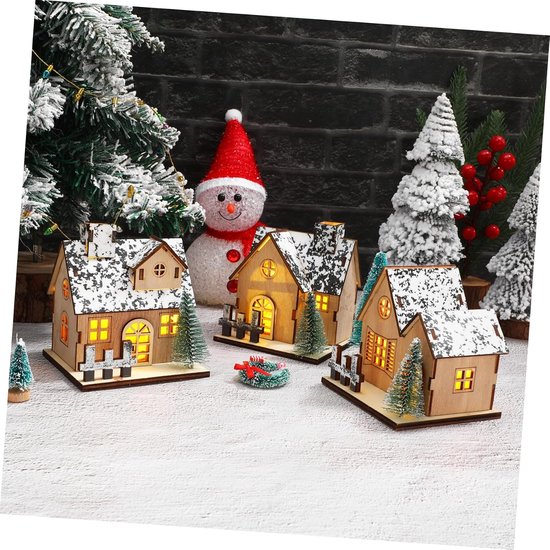 3 Stuks Delige Set Kersthuisjes met Led-verlichting Lichtgevende Decoratie voor Kersttafel Draagbare Aanpasbare Kerstdorp Accessoires voor Feestelijke Sfeerverlichting — afbeelding 2