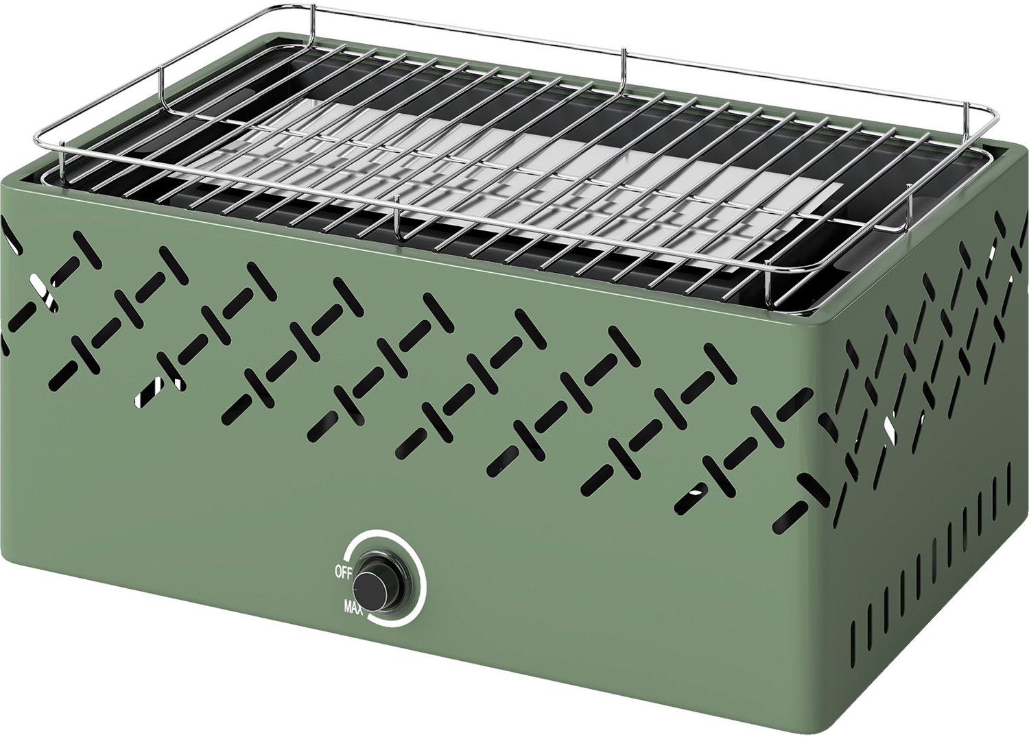 Draagbare houtskoolbarbecue met ingebouwde ventilator voor buitengebruik, lichtgroen