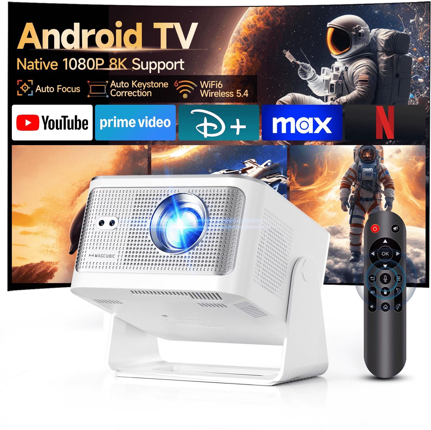 Magcubic® HY350MAX Mini Beamer 8K-1080P Full HD Smart Projector-600ANSI Lumen-Draagbare Beamer voor Film & Gaming-Thuisbioscoop–180° Draaibaar-Automatische focus-Geïntegreerde Google Play&6000+ Apps–Android 14-WiFi 6&Bluetooth 5.4