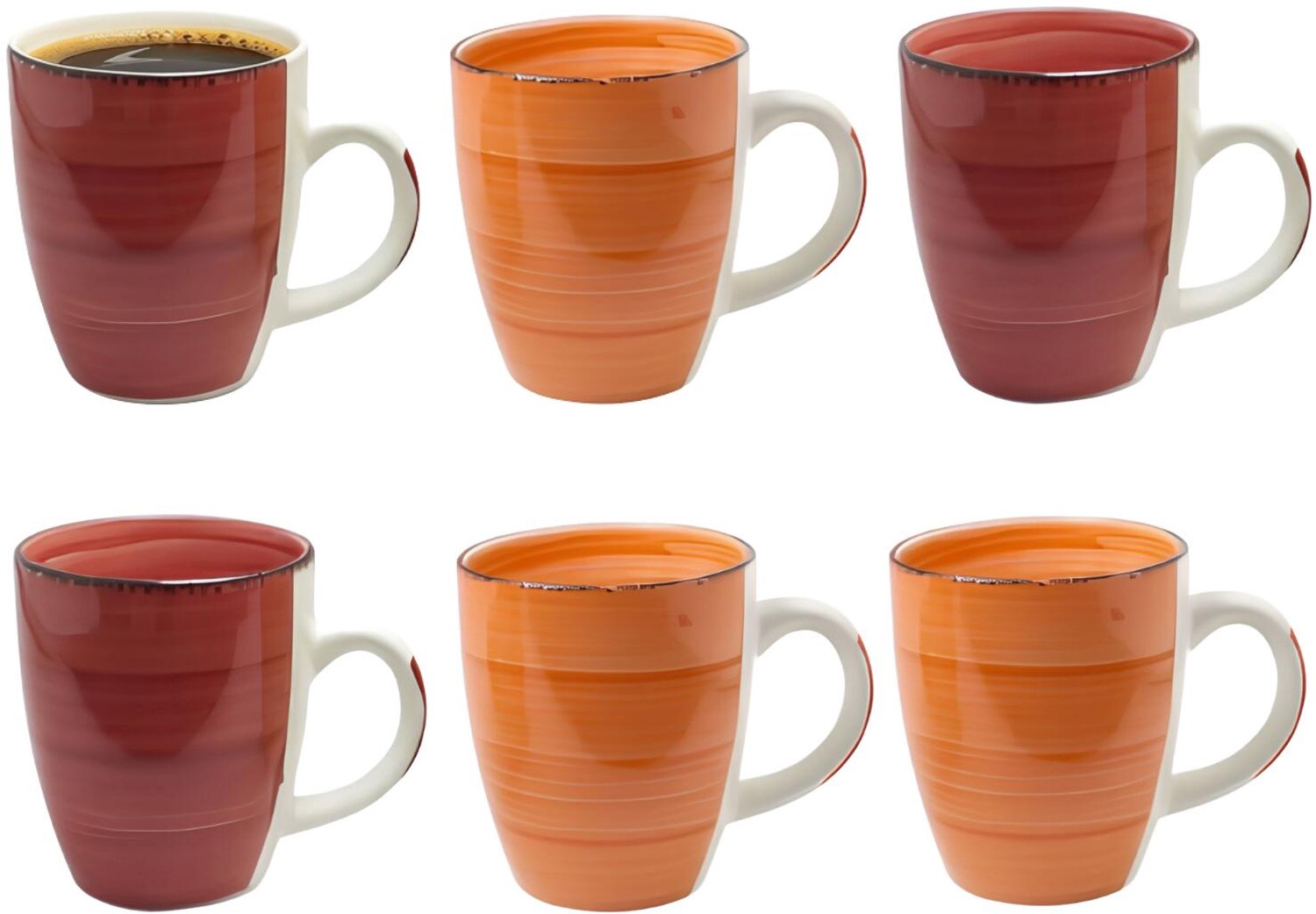 Bellatio Design Koffiemok Colourful Morning - set van 6 - rood / oranje - keramiek - 340 ml - theemokken