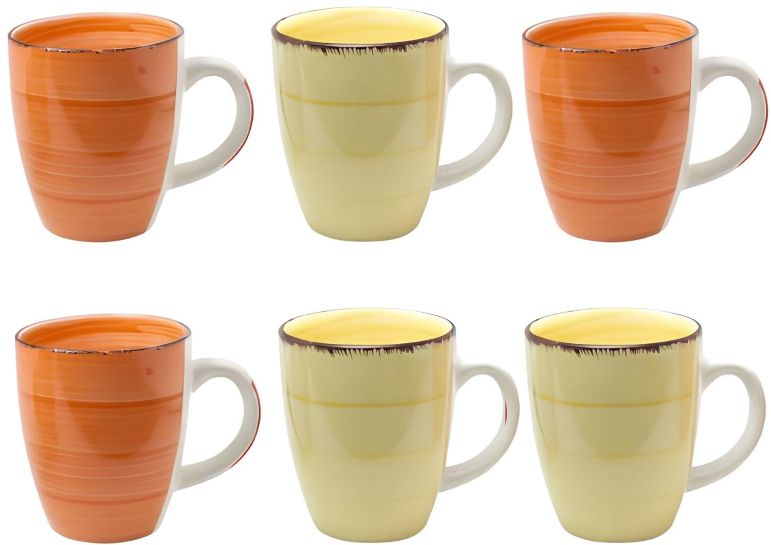Bellatio Design Koffiemok Colourful Morning - set van 6 - oranje / geel - keramiek - 340 ml - theemokken