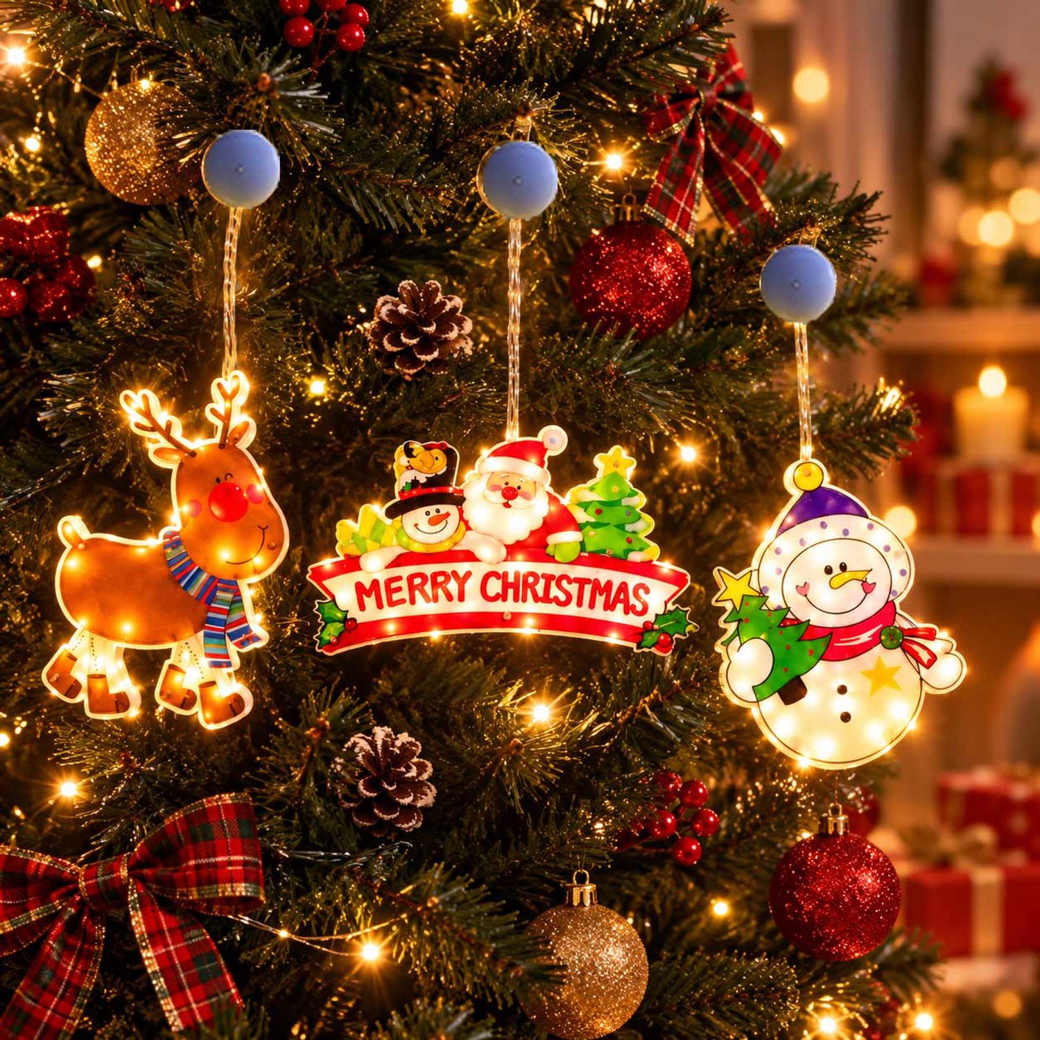 Meedeer LED kerstverlichting(3 led-zuignappen set)-Verlichte kerstfiguren-Voor ramen/opgehangen-Kerst decoratie verlichting-Kerst Raamverlichting(Herten/Sneeuwpoppen/Kerstman) – foto 7