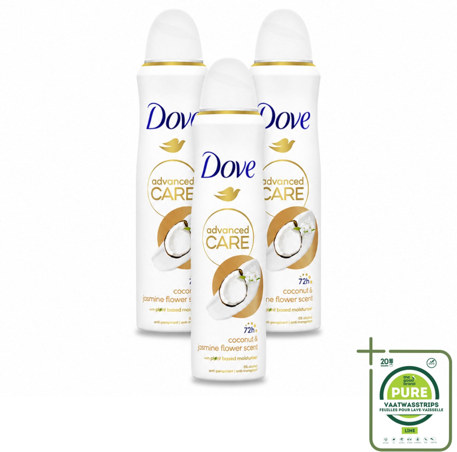 3 x Dove Deodorant Spray - Advanced Care - Kokos & Jasmijnbloem - 150 ml - Grootverpakking - Dove Deodorant Spray - Kokos En Jasmijn - Anti-transpirant Spray - Okselhuid Verzorging - Frisheid