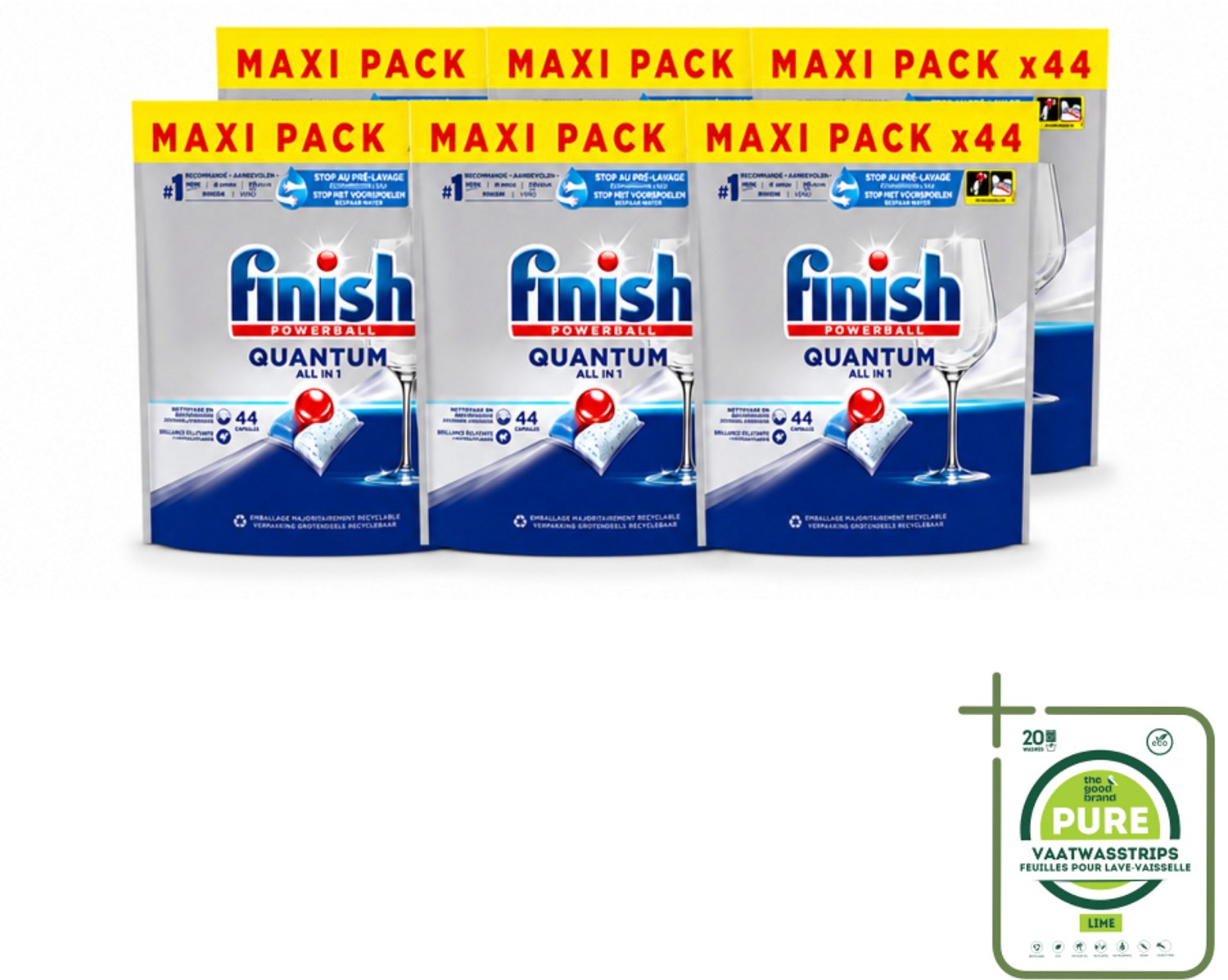 6 x Finish - Vaatwasmiddel - Quantum All in One Regular - Alles-in-1 Kracht - 44 capsules - Grootverpakking - Vaatwasstrips - Vaatwasser - Reiniging - Glans - Vaatwastablet - Quantum