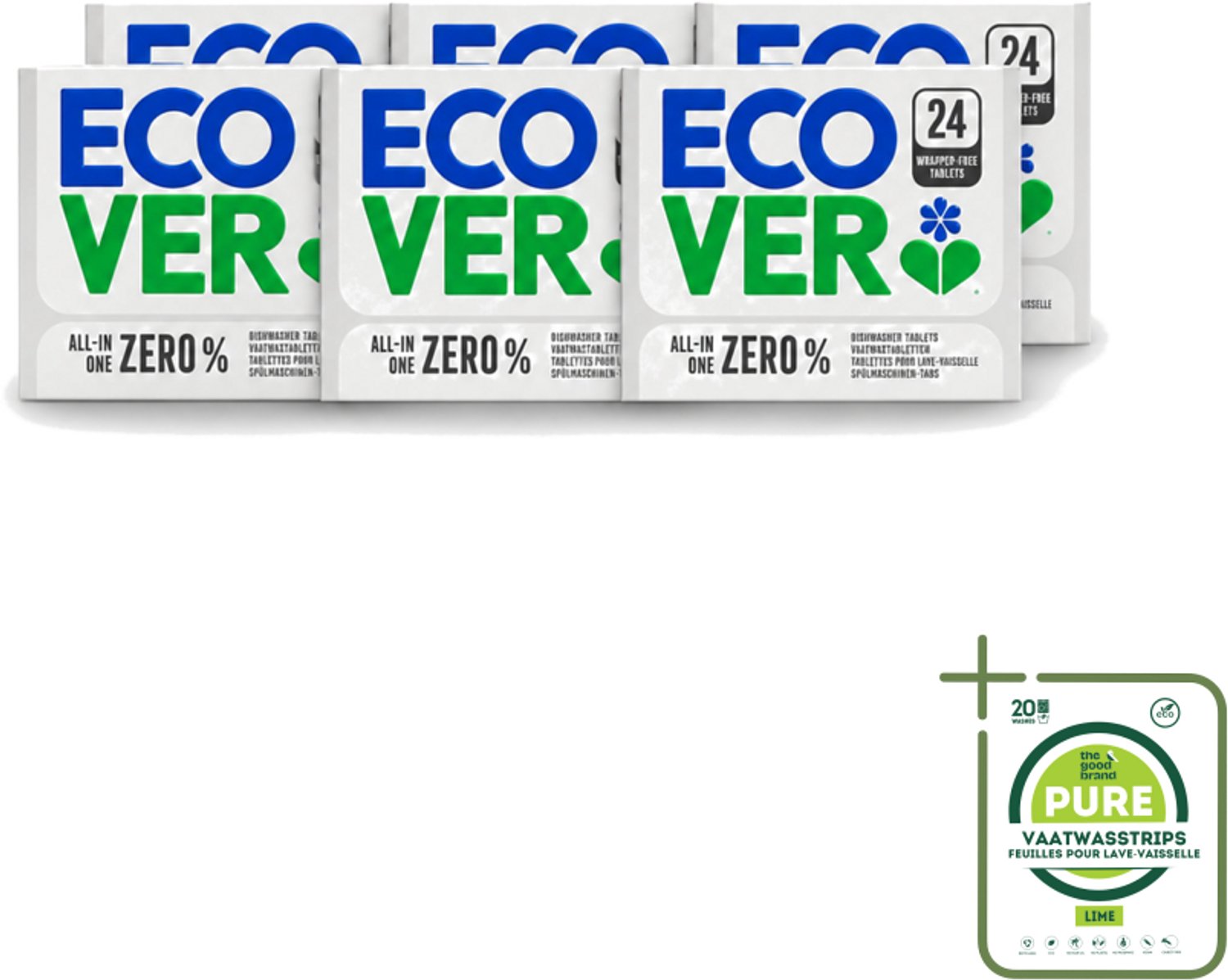 6 x Ecover - Vaatwastabletten All-in-One Zero% - 24 Tabs - Grootverpakking - Vaatwasmiddel - Vaatwastablet - Zero% Vaatwastablet - Gevoelige Vaatwasmiddel - Milieuvriendelijk Vaatwasmiddel