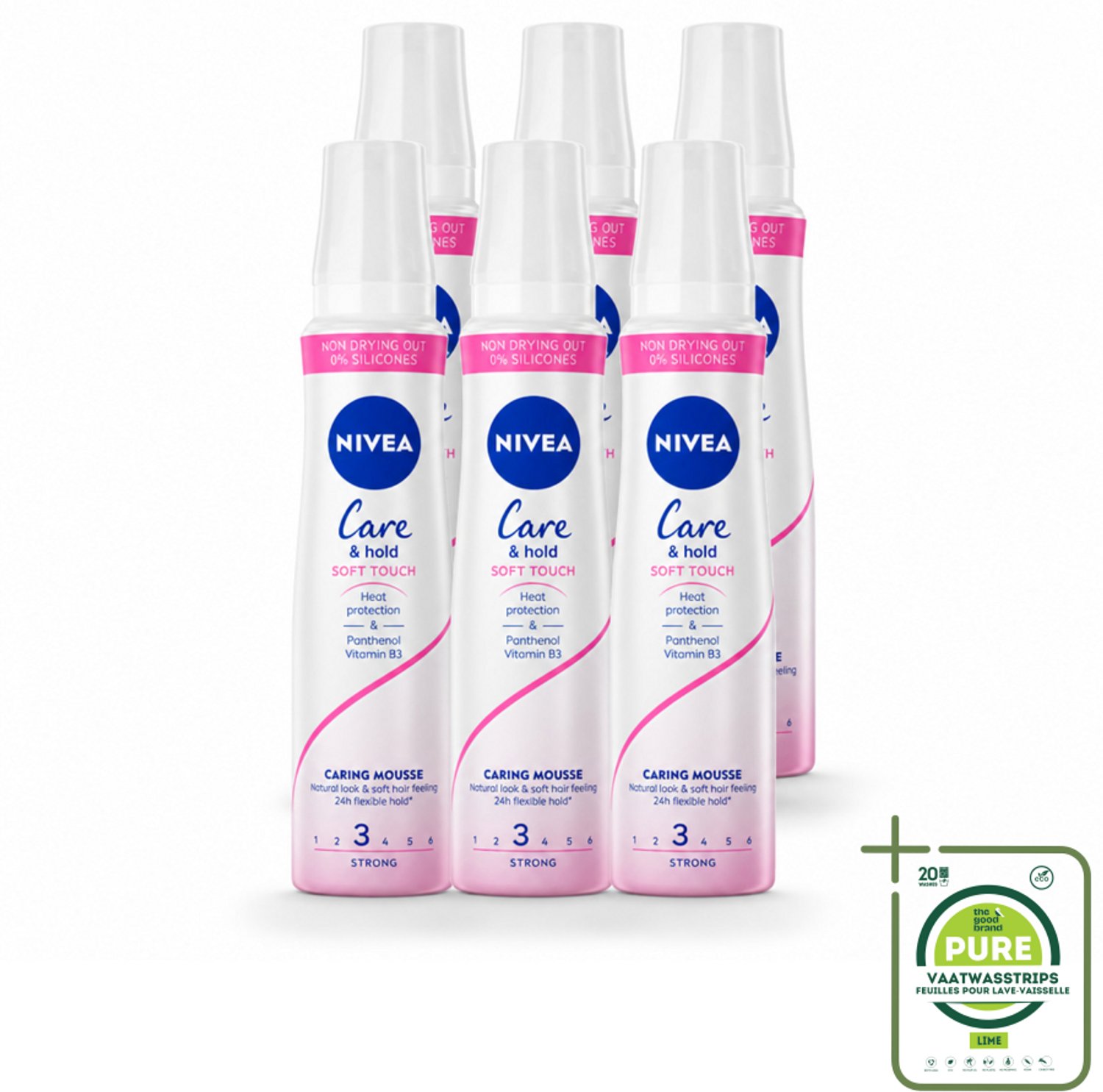 6 x NIVEA - Haarschuim - Verzorging & Stevigheid Zachte Aanzet - 24 Uur Lang Bescherming - 250 ml - Grootverpakking - Vaatwasstrips - Haarmousse - Verzorging - Volume - Natuurlijke Fixatie - Panthenol