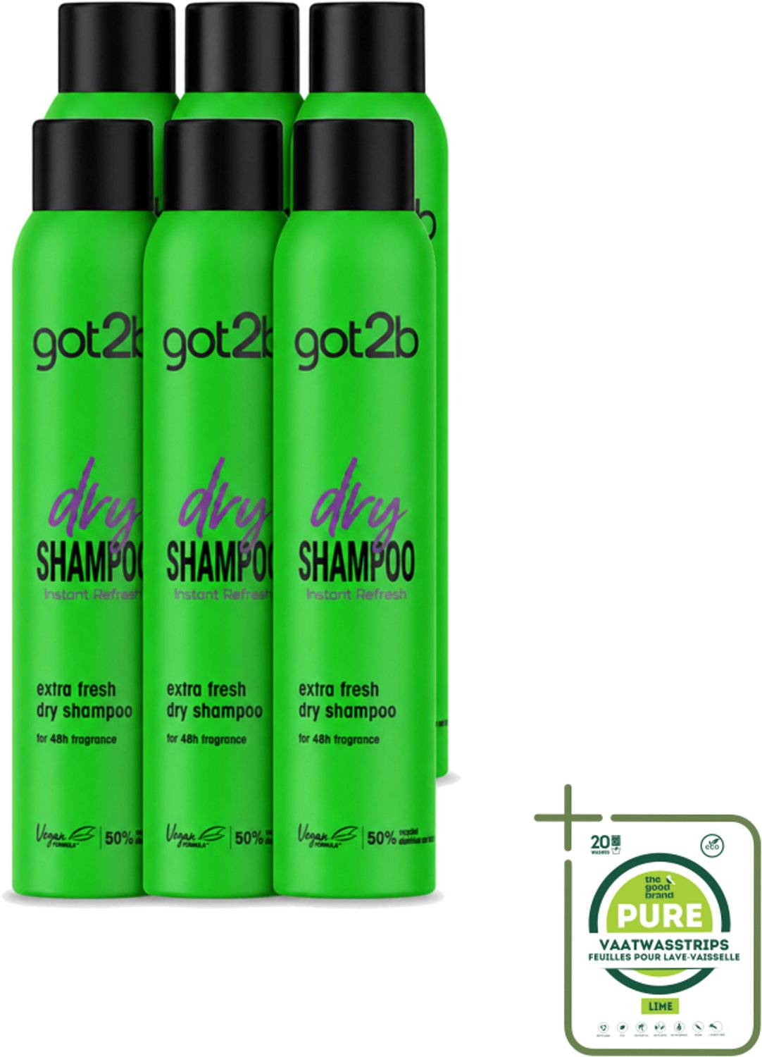 6 x Got2B - Droogshampoo - Extra Fresh - 200 ml - Grootverpakking - Vaatwasstrips - Droog Haar - Fris Haar - Droogshampoo - Haarkleur - Haartextuur