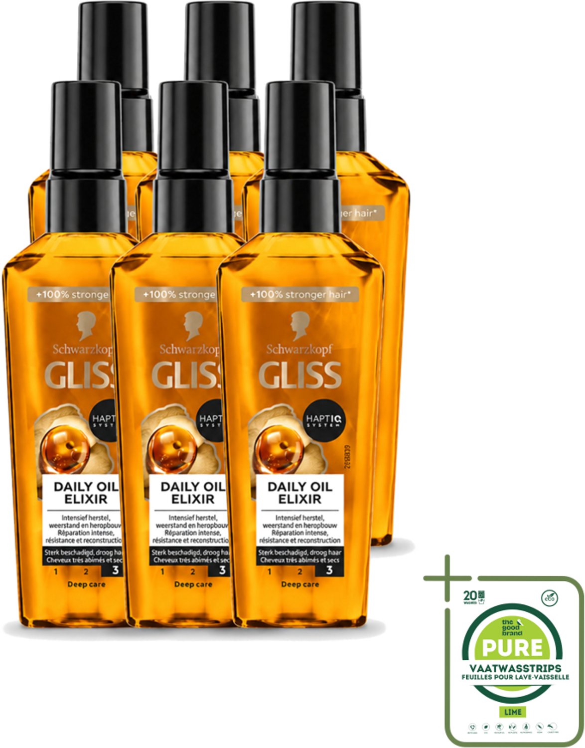 6 x Gliss - Hair Repair - Oil Elixer - Ultiem Haarherstel en Glans - Grootverpakking - Vaatwasstrips - Haarherstel - Haarbescherming - Haarvoeding - Keratine - Haarbreuk