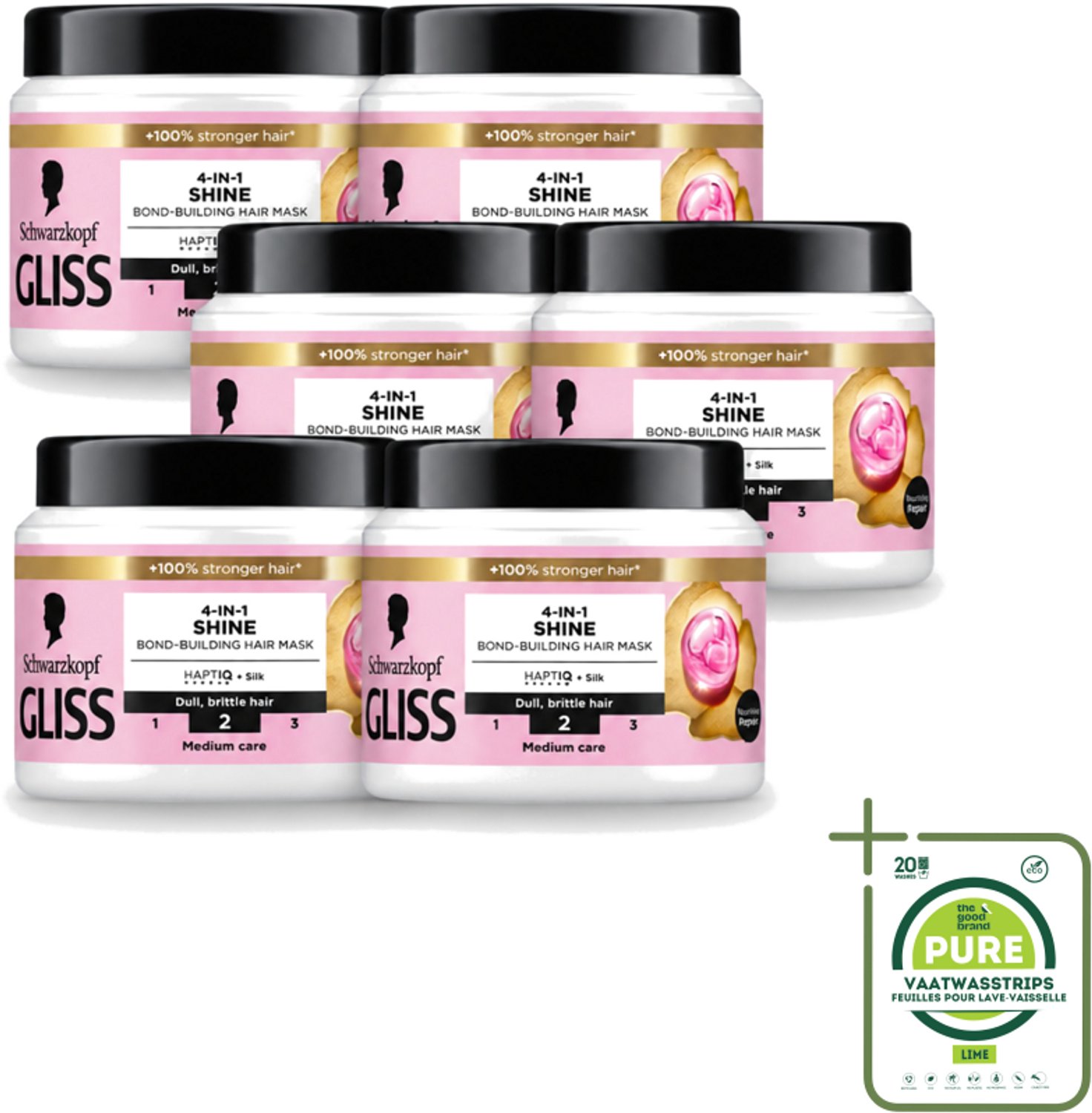 6 x Gliss - Haarmasker - 4in-1 Hair Mask - Voor Zijdezacht en Glanzend Haar - 400 ml - Grootverpakking - Vaatwasstrips - Haarmasker - Zijde - Glans - Haarherstel - Haarvoeding