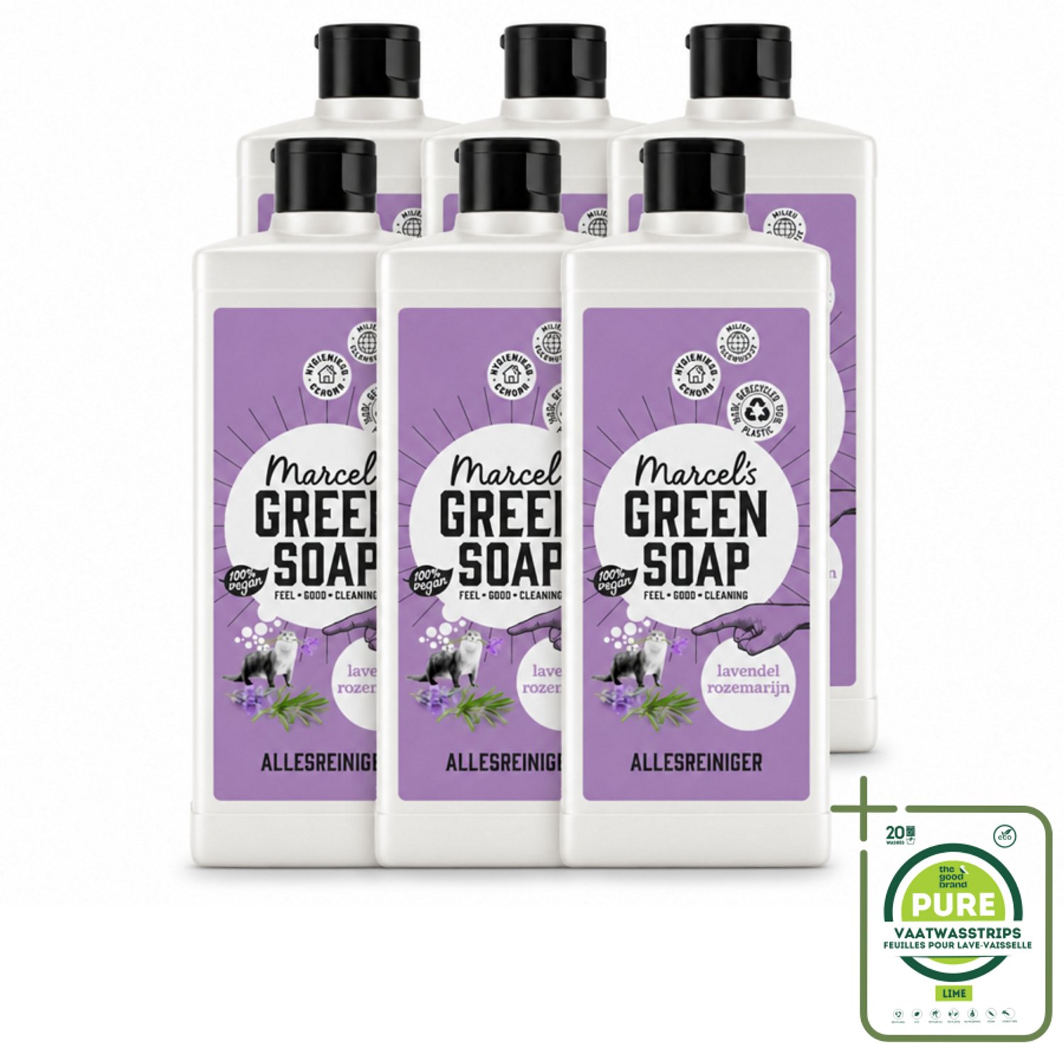 6 x Marcel's Green Soap - Allesreiniger - Lavendel & Rozemarijn - Natuurlijk & effectief - 750 ml - Grootverpakking - Vaatwasstrips - Allesreiniger - Natuurlijke Reiniger - Vet Verwijderen - Vuil Verwijderen - Badkamer Reinigen