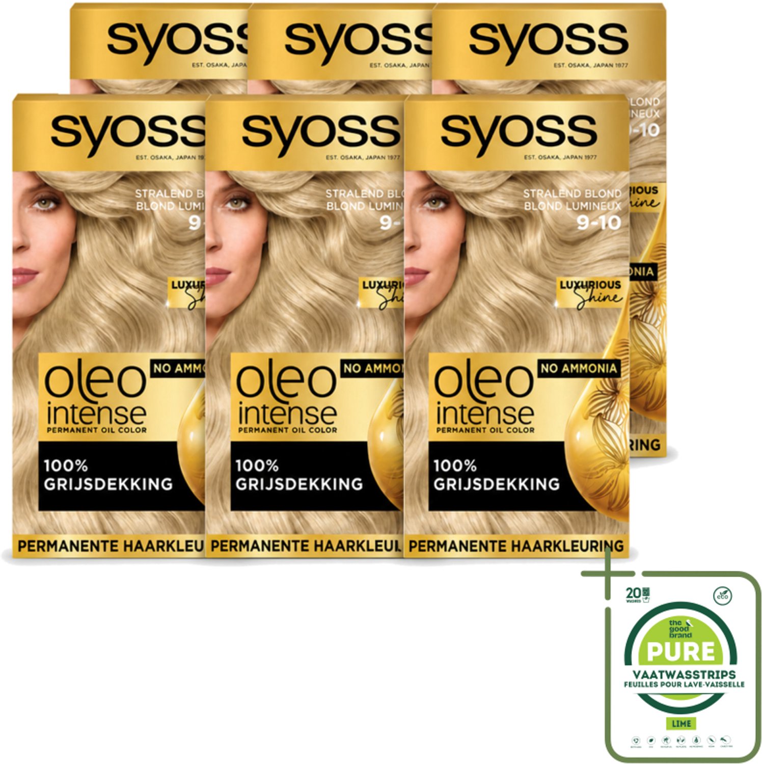 6 x SYOSS - Oleo Intense 9-10 Stralend Blond - Haarverf - Zonder Ammoniak - Grijsdekking - Langdurige Kleur - Grootverpakking - Vaatwasstrips - Haarkleur - Haarverzorging - Permanente Haarkleuring - Grijsdekking - Olieformule