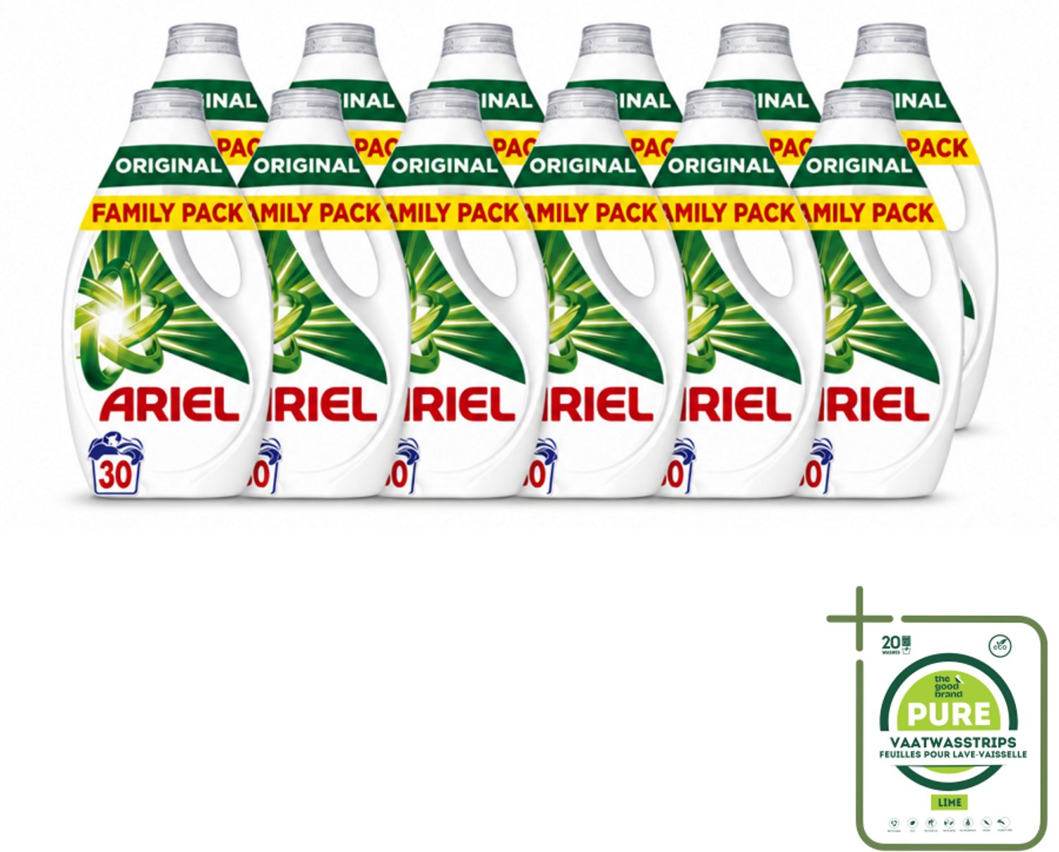 12 x Ariel - Vloeibaar Wasmiddel - Original - 30 Wasbeurten - 1350 ml - Grootverpakking - Vaatwasstrips - Wasmiddel - Vlekverwijdering - Koud Wassen - Frisse Geur - Ariel