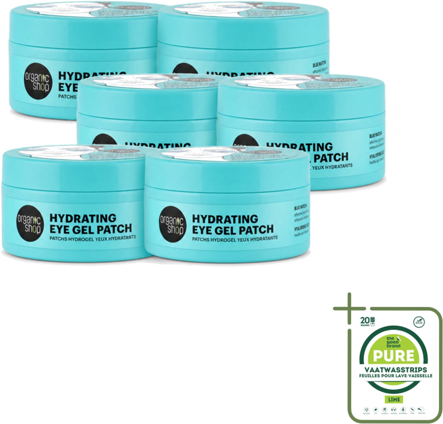 6 x Organic Shop - Eye Gel Patch Blue Matcha & Hyaluronic Acid - Verfrissend en Hydraterend - 60 Patches - Grootverpakking - Vaatwasstrips - Oogverzorging - Hydratatie - Anti-oudering - Oogpatches - Matcha