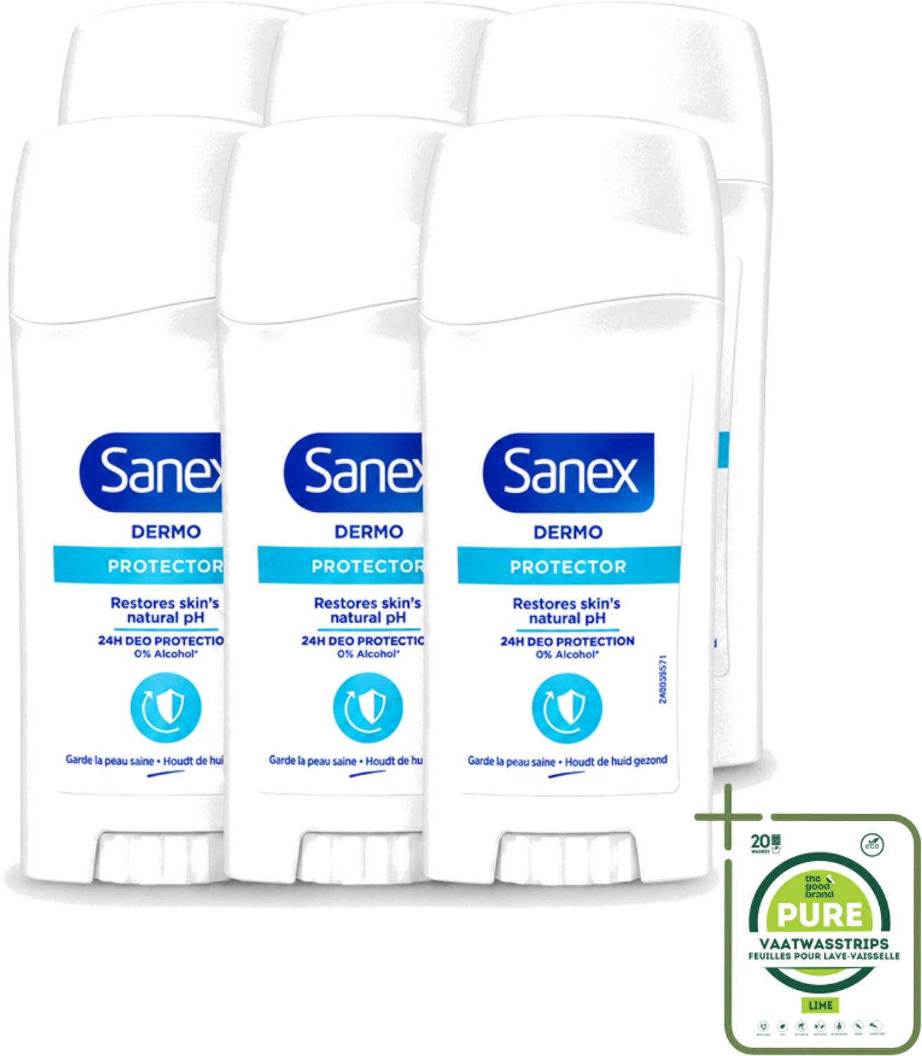 6 x Sanex - Deodorant Stick - Dermo Protector - Huidvriendelijke Formule - 65 ml - Grootverpakking - Deodorant Stick - Huidbescherming - Zweetbehandeling - Huidgeur - Huidverzorging