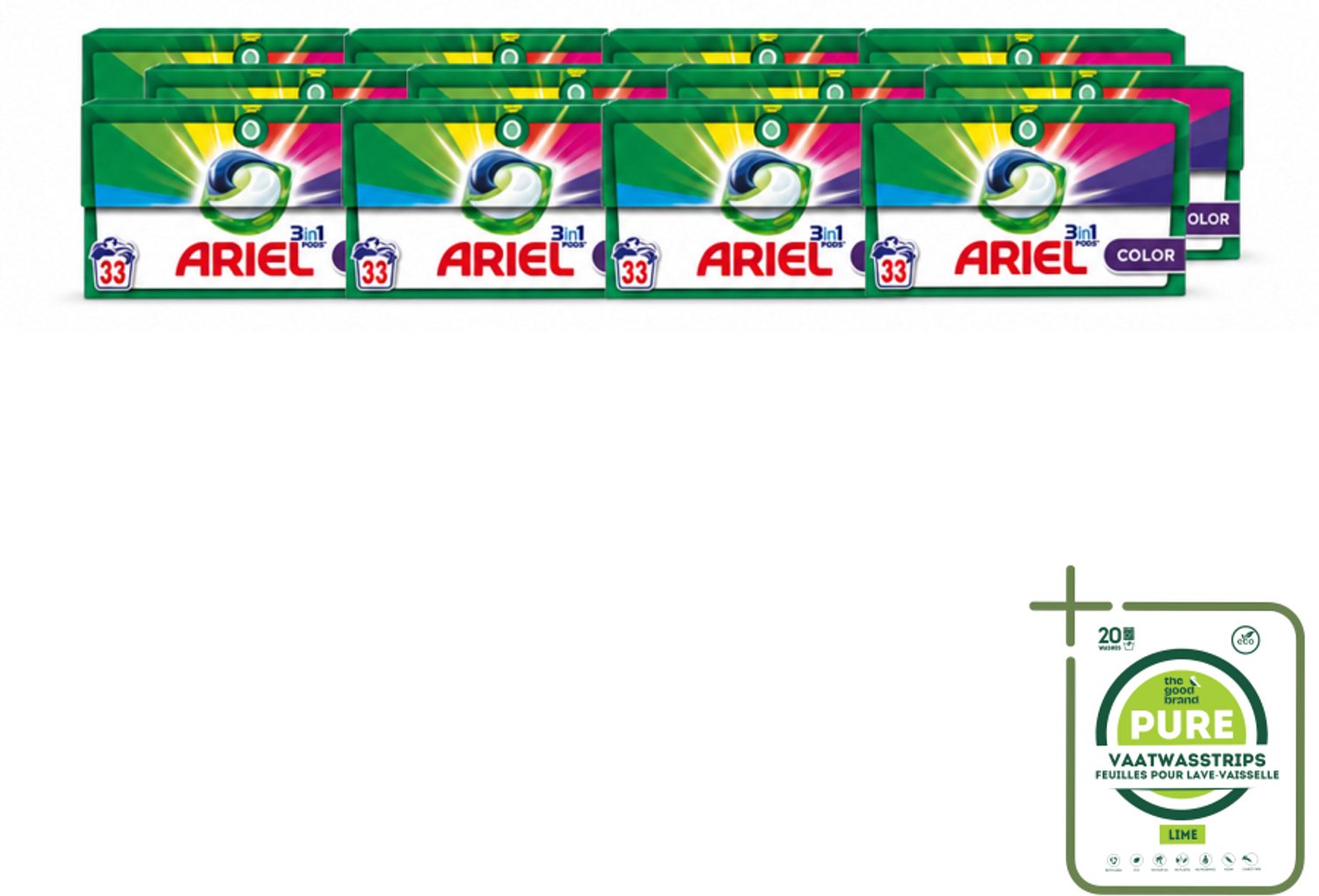 12 x Ariel - 3in1 Wasmiddel Pods - Color - 33 Pods - Grootverpakking - Vaatwasstrips - Wasmiddel Pod - Kleurbehoud - Reiniging - Vlekverwijdering - Koud Water