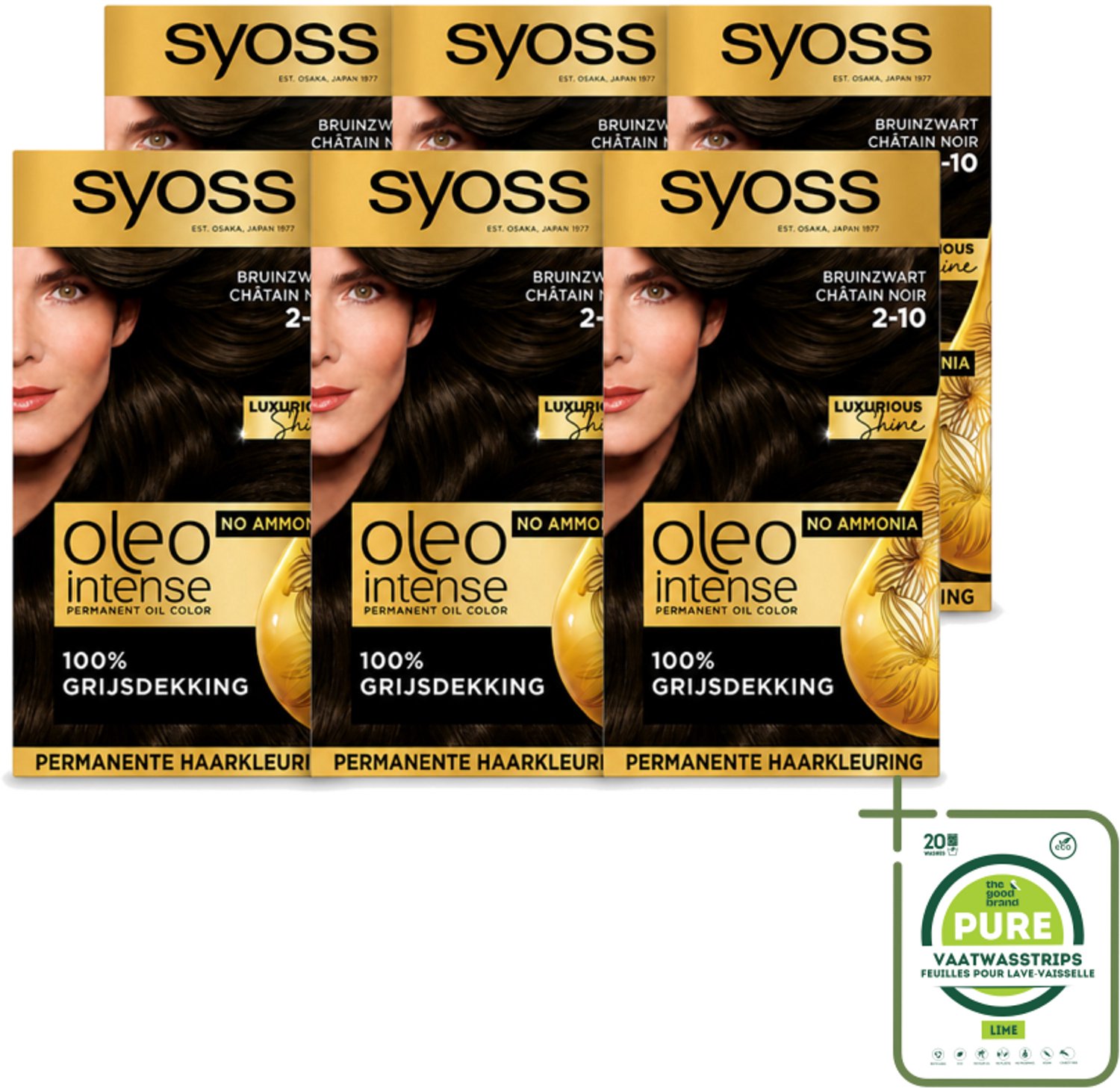 6 x SYOSS - Oleo Intense 2-10 - Haarverf - Permanente Haarkleuring - Bruinzwart - Langdurige Kleur - Grootverpakking - Haarkleuren Zonder Ammoniak - Donkerbruin Zwart Haar - Professionele Haarkleuring - Haarverzorging - Glanzende Haarkleur
