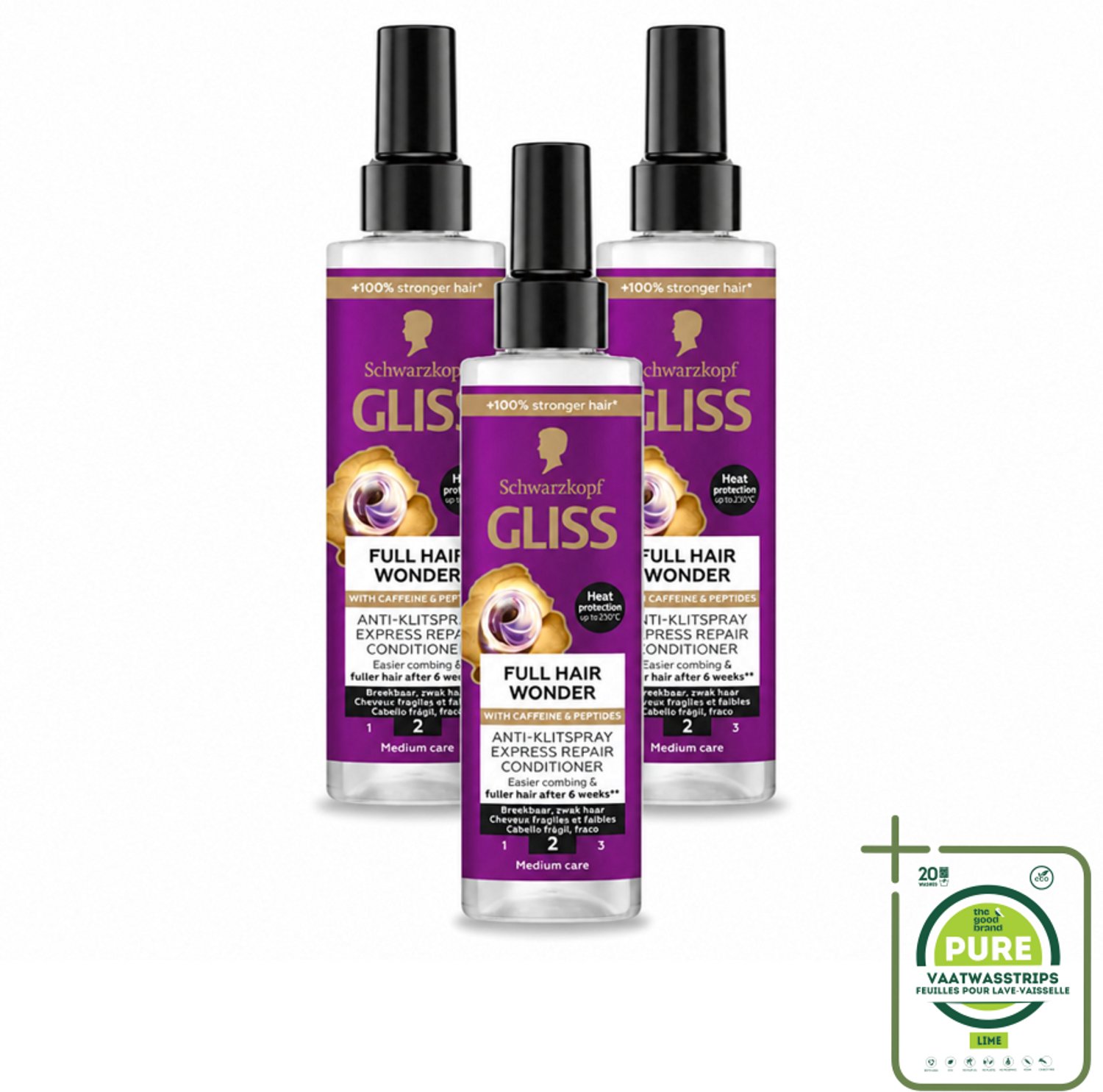 3 x Gliss - Anti-Klit Spray Full Hair Wonder - Voor Voller en Sterker Haar - 200 ml - Grootverpakking - Haarkleur - Haarkleur - Haarverlies - Haarversterking - Klitvrij Haar