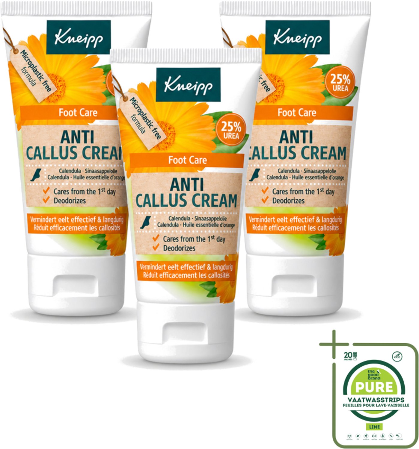 3 x Kneipp - Eeltcrème - Calendula - 25 % ureum - Voor zachte & soepele voeten - 50 ml - Grootverpakking - Vaatwasstrips - Eeltcrème - Voeten Verzorgen - Ureum Crème - Eelt Verminderen - Voeten Verzorging
