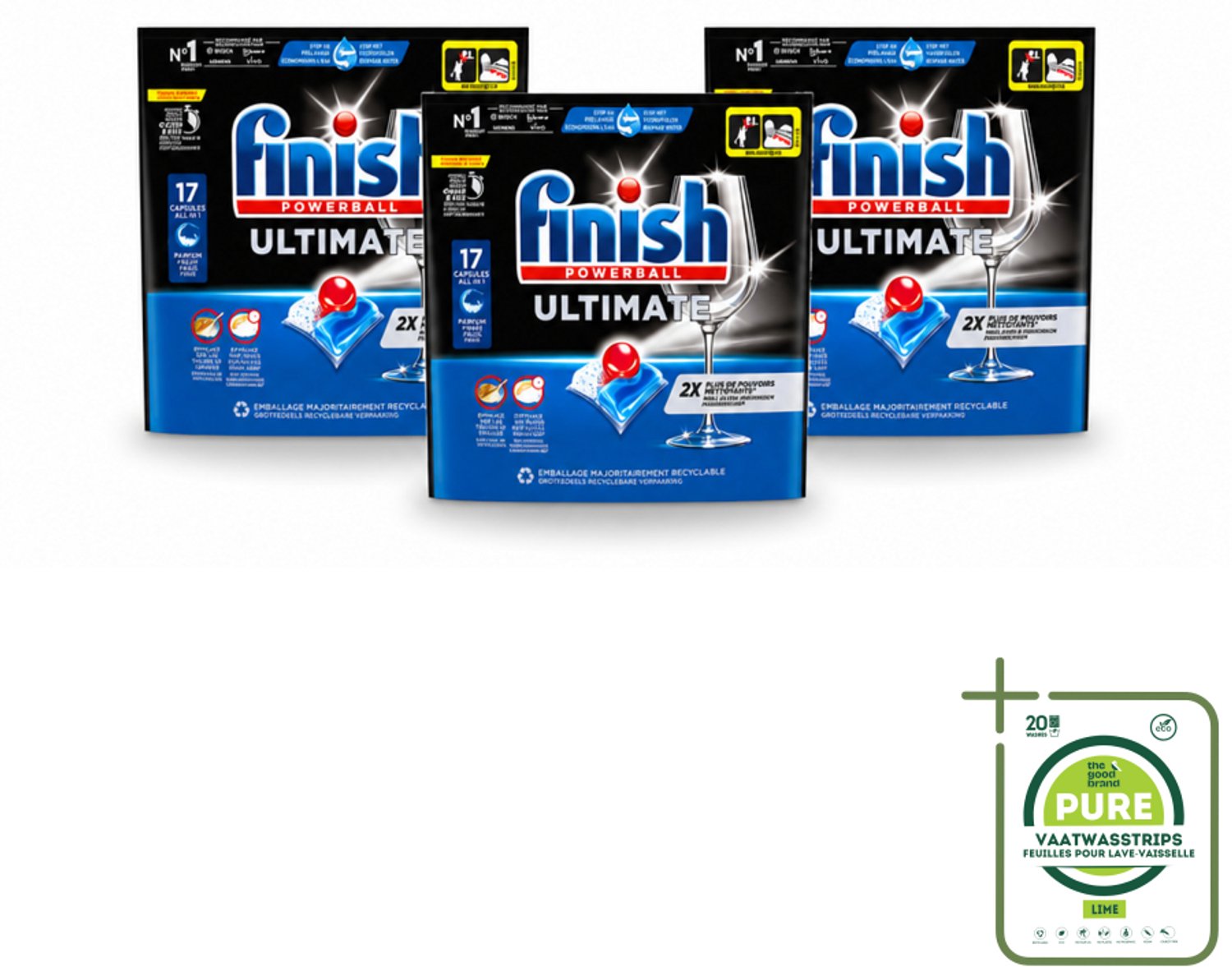 3 x Finish - Vaatwasmiddel - Ultimate Vaatwastabletten Regular - Krachtige Reiniging - 17 capsules - Grootverpakking - Vaatwasstrips - Vaatwastabletten - Vaatwasser - Reinigingskracht - ACTIVELIFT - Glans