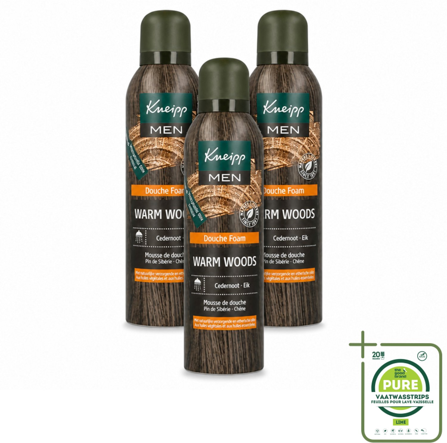 3 x Kneipp - Douche schuim - Men - Warm Woods - Warme houtgeur - 200 ml - Grootverpakking - Vaatwasstrips - Douche Foam - Warme Houtgeur - Mannelijke Geur - Natuurlijke Verzorging - Huid Verzorging