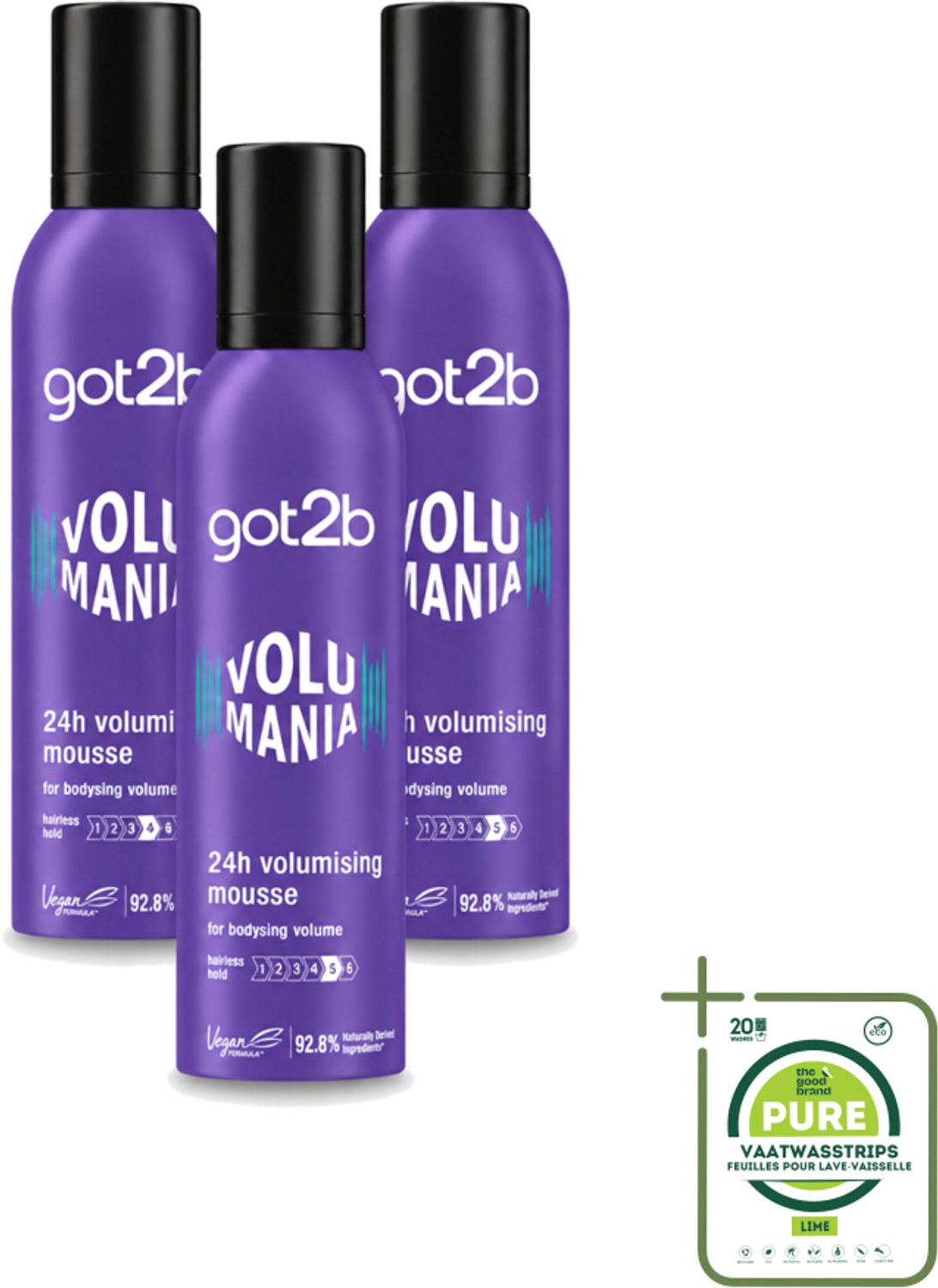 3 x Got2B - Volumemousse - Volumania 24H - 250 ml - Grootverpakking - Haar Volume - Haarkleur - Haarkleuring - Haarkleuring - Haarkleur