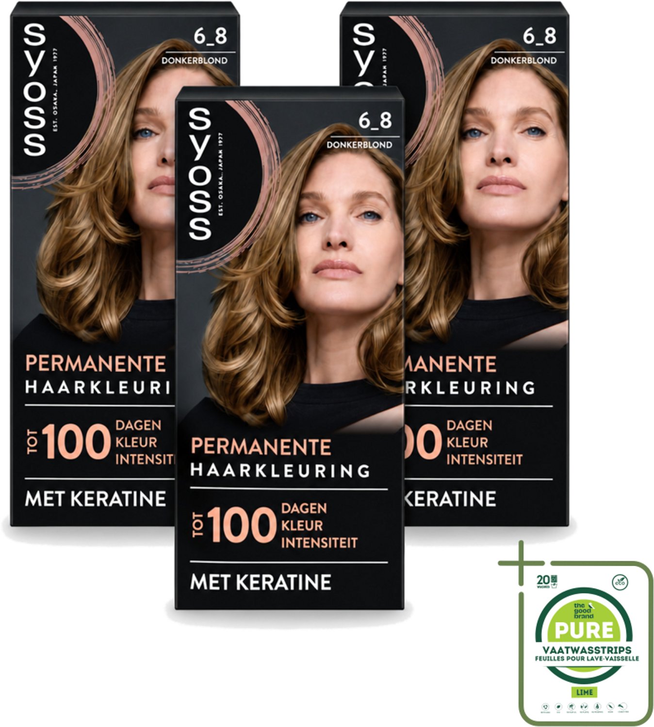 3 x SYOSS - Permanent Coloration 6-8 - Haarverf - Permanente Haarkleuring - Donkerblond - Grijsdekking - Grootverpakking - Vaatwasstrips - Permanente Haarkleuring - Donkerblond Haar - Keratine Haarkleuring - Haarkleur 6-8 - Grijsdekking
