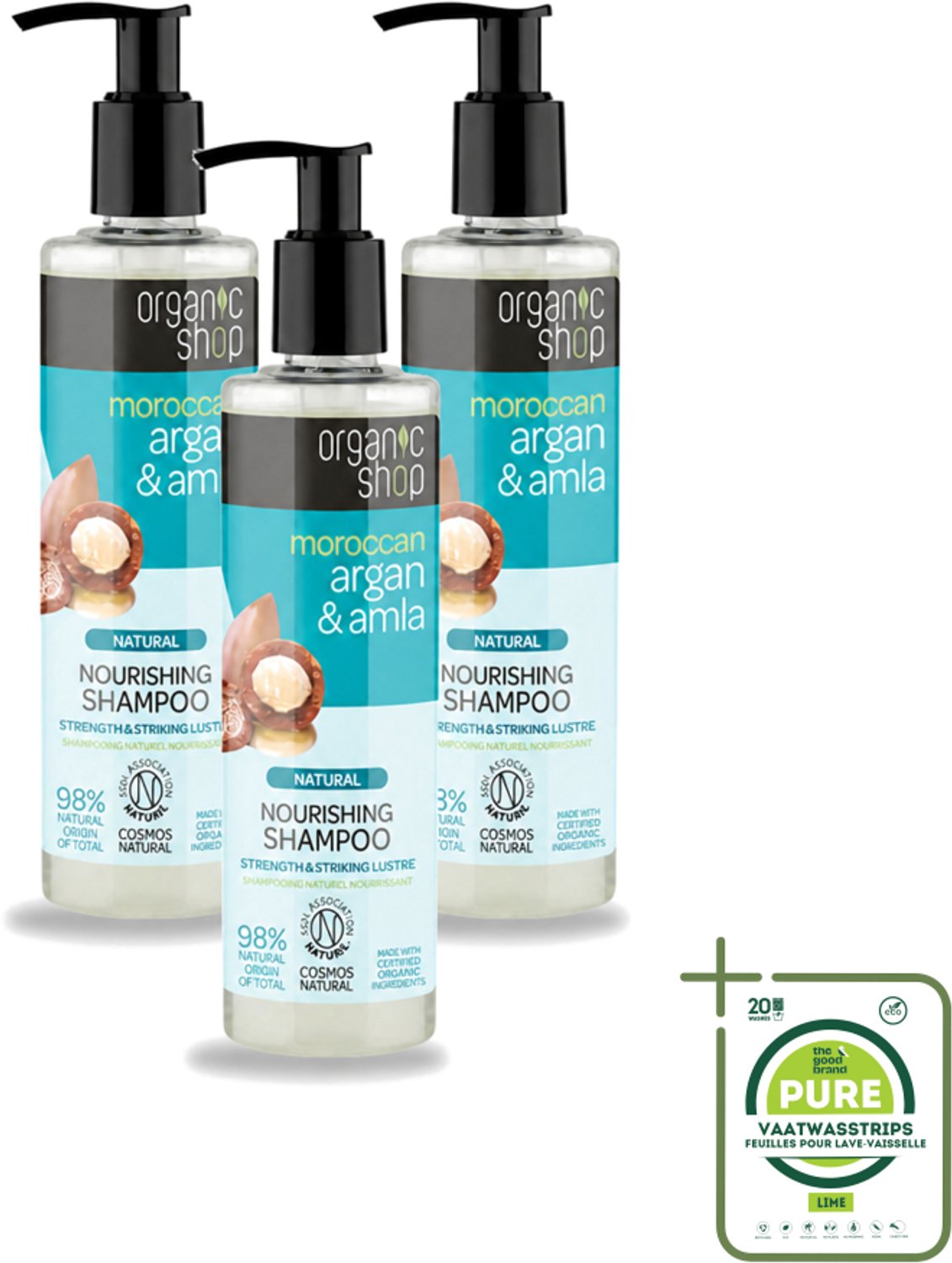 3 x Organic Shop - Natural Nourishing Shampoo - Argan Hair & Amla - Herstellend en Voedend - 280 ml - Grootverpakking - Argan Haar Shampoo - Amla Haar Shampoo - Natuurlijke Haar Shampoo - Herstellend Haar Shampoo - Voedend Haar Shampoo