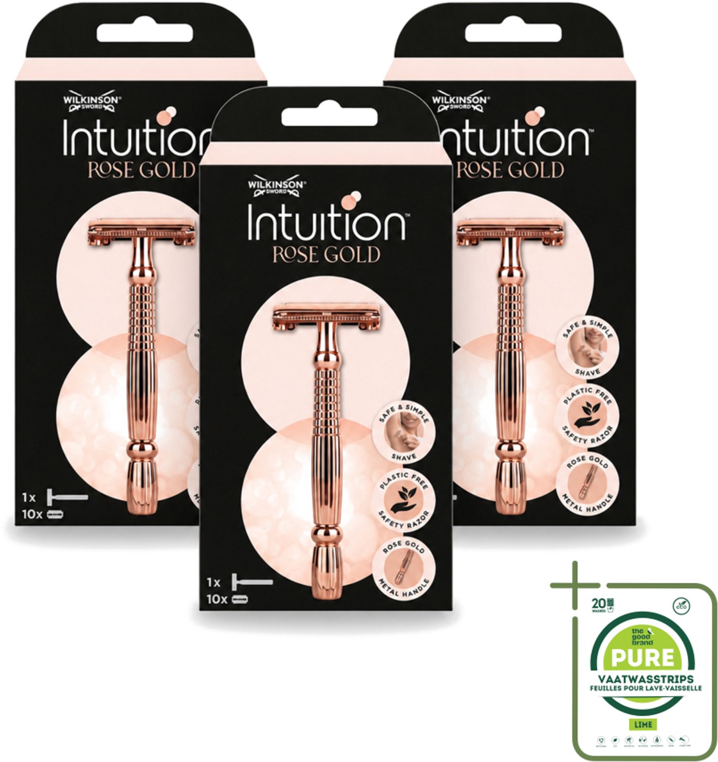 3 x Wilkinson Sword - Scheermes - Intuition Rose Gold - Luxe - 10 mesjes - Grootverpakking - Scheermes - Veiligheidsscheermes - Rose Gold - Intuïtie - Scheren
