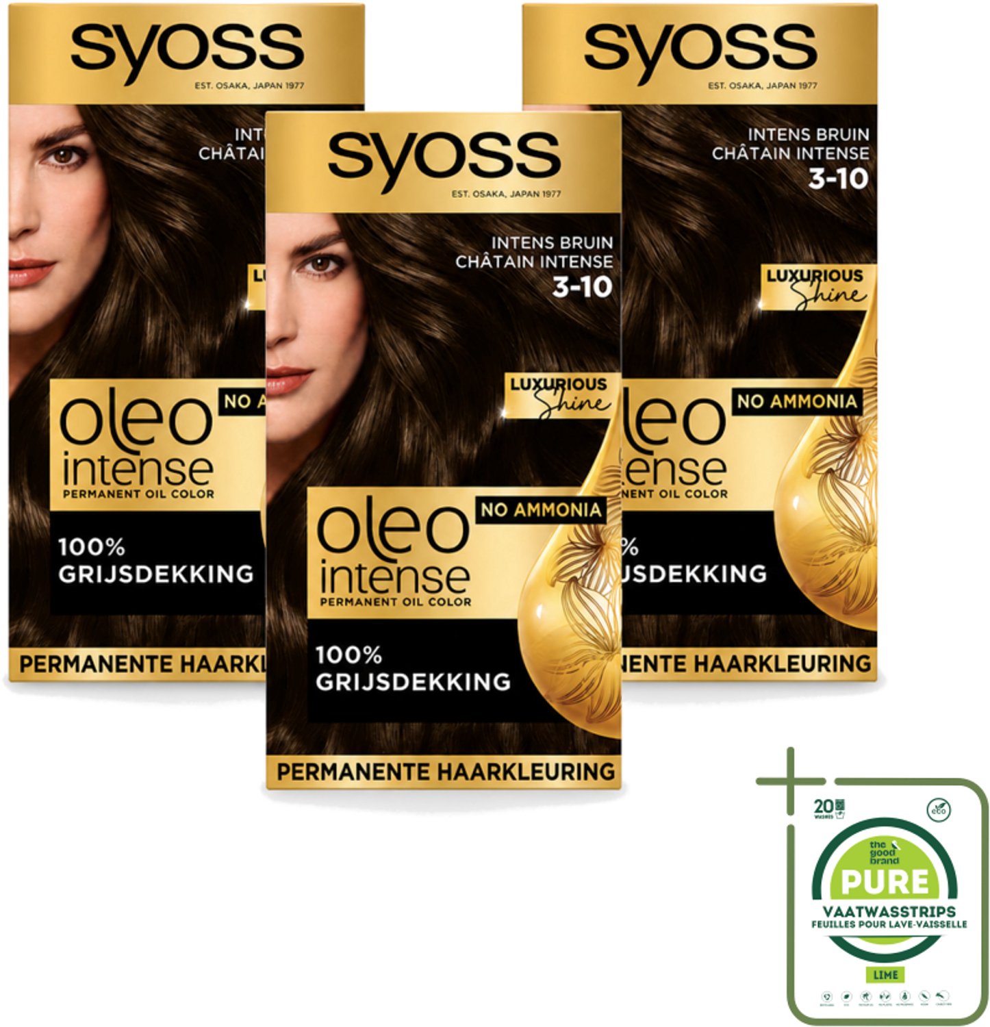 3 x SYOSS - Oleo Intense 3-10 - Haarverf - Permanente Haarkleuring - Intense Bruin - Langdurige Kleur - Grootverpakking - Vaatwasstrips - Haarkleur - Olie-geactiveerde Kleur - Ammoniakvrije Haarkleuring - Grijsdekking - Intense Bruin