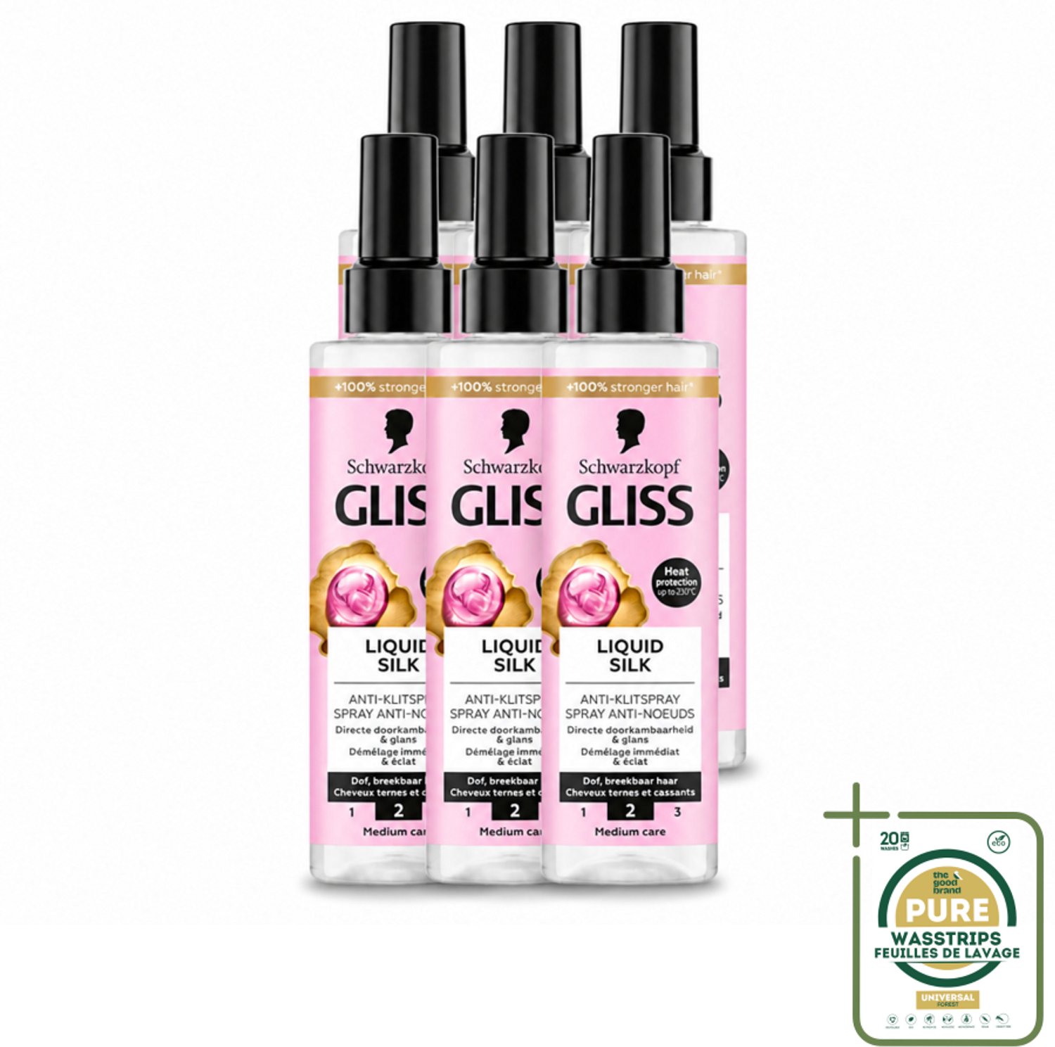 6 x Gliss - Anti-Klit Spray Liquid Silk Gloss voor Glanzend en Klitvrij Haar - 200 ml - Wasstrips - Haarspray - Ontwarren - Klitvrij Haar - Glanshaar - Doorkambaar Haar