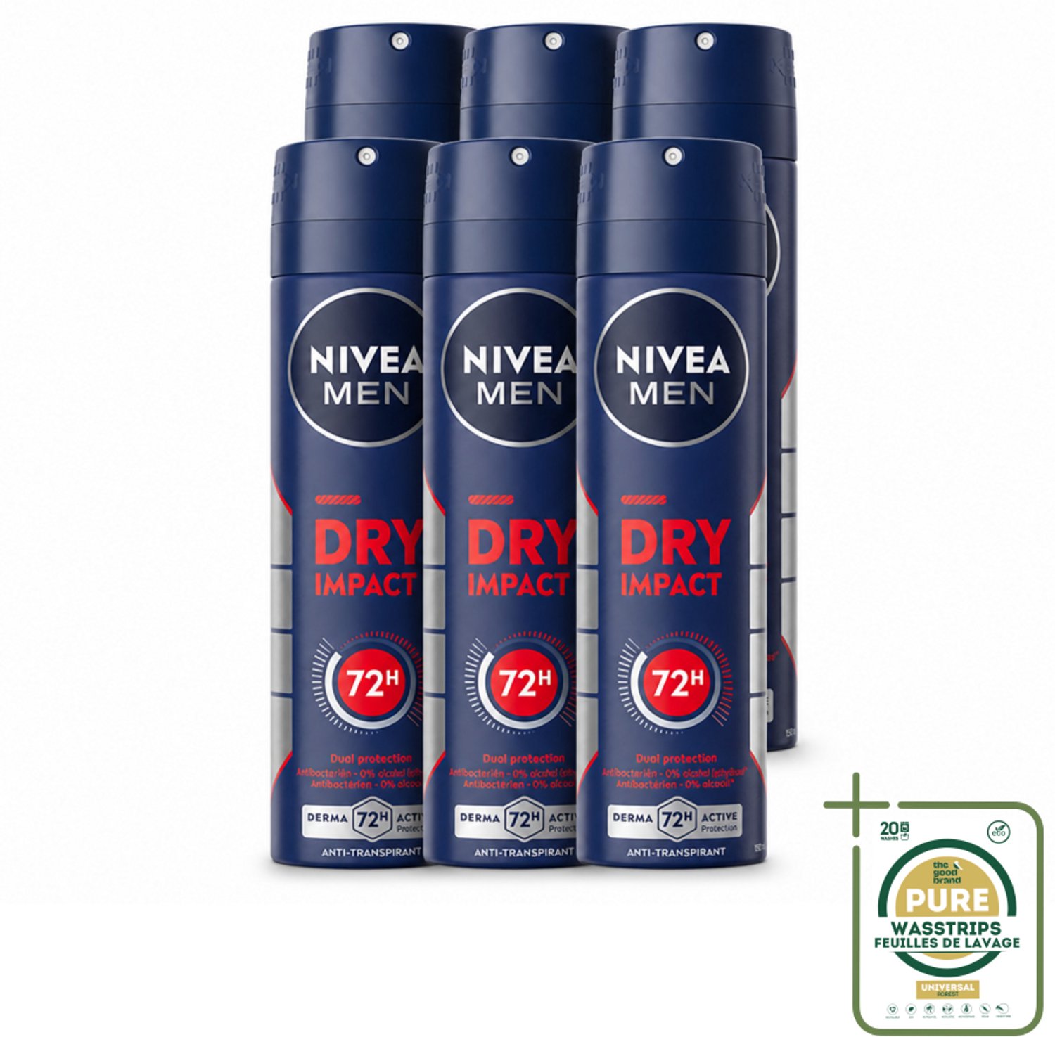6 x NIVEA MEN - Deodorant Spray - Dry Impact - 150 ml - Deodorant Spray - Droog Huidgevoel - Anti-transpirant - 72 Uur Bescherming - Mannenverzorging